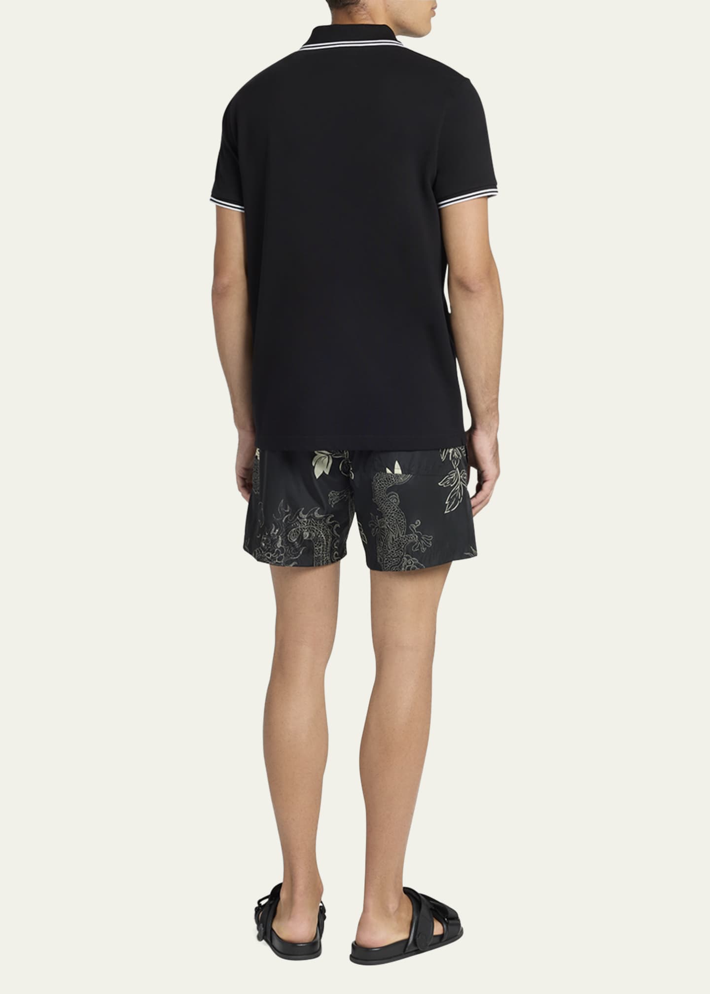 Moncler Men's Pique Polo Shirt with Stripe Collar Image 3 of 5