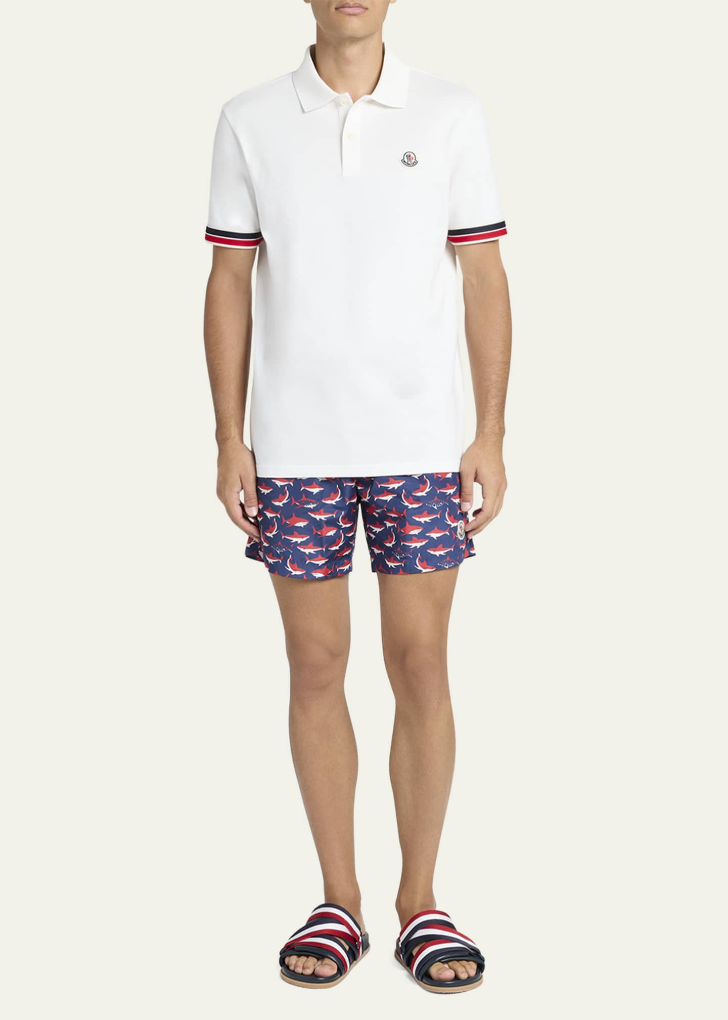 Moncler Men's Striped-Trim Pique Polo Shirt Image 2 of 5