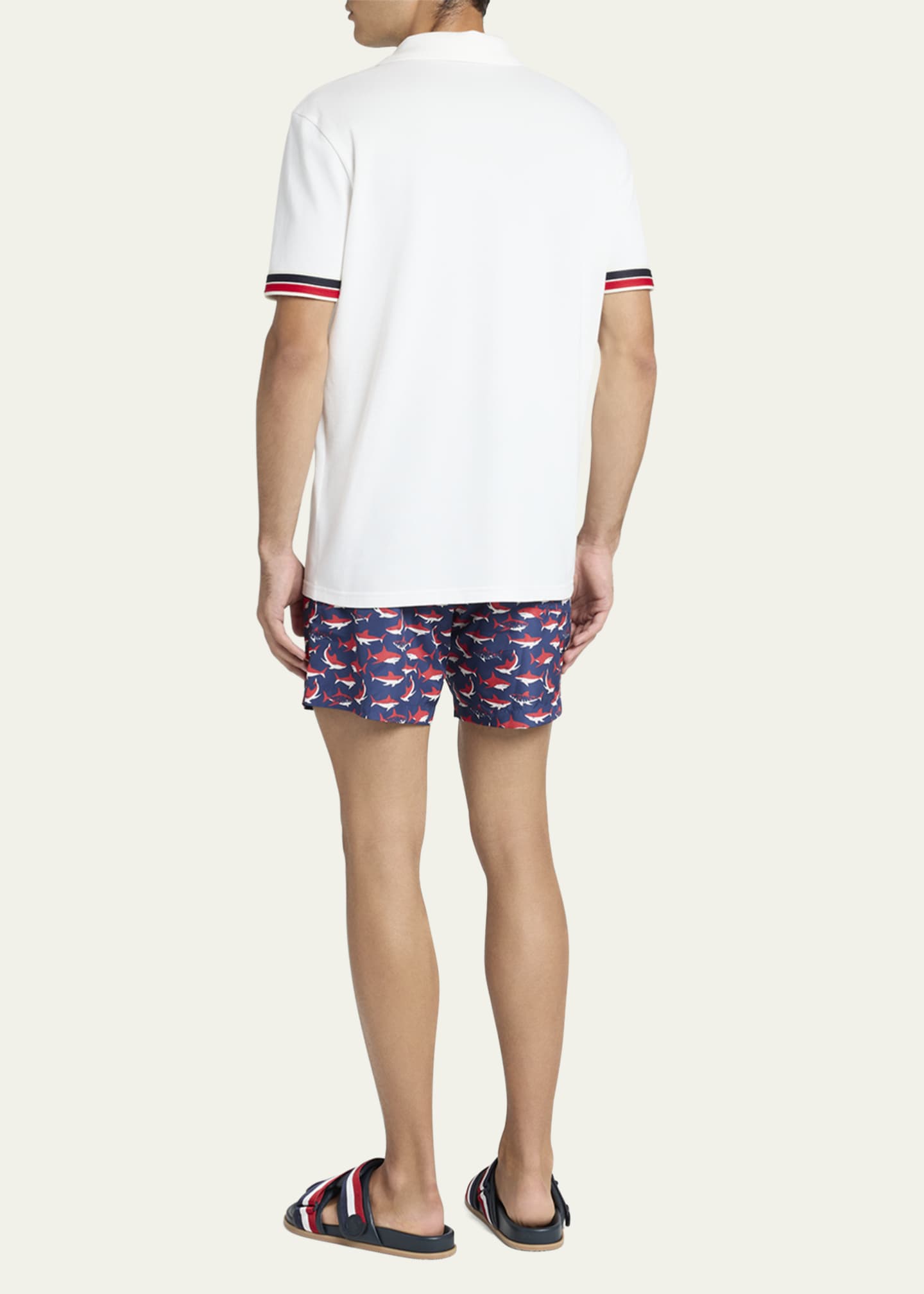 Moncler Men's Striped-Trim Pique Polo Shirt Image 3 of 5
