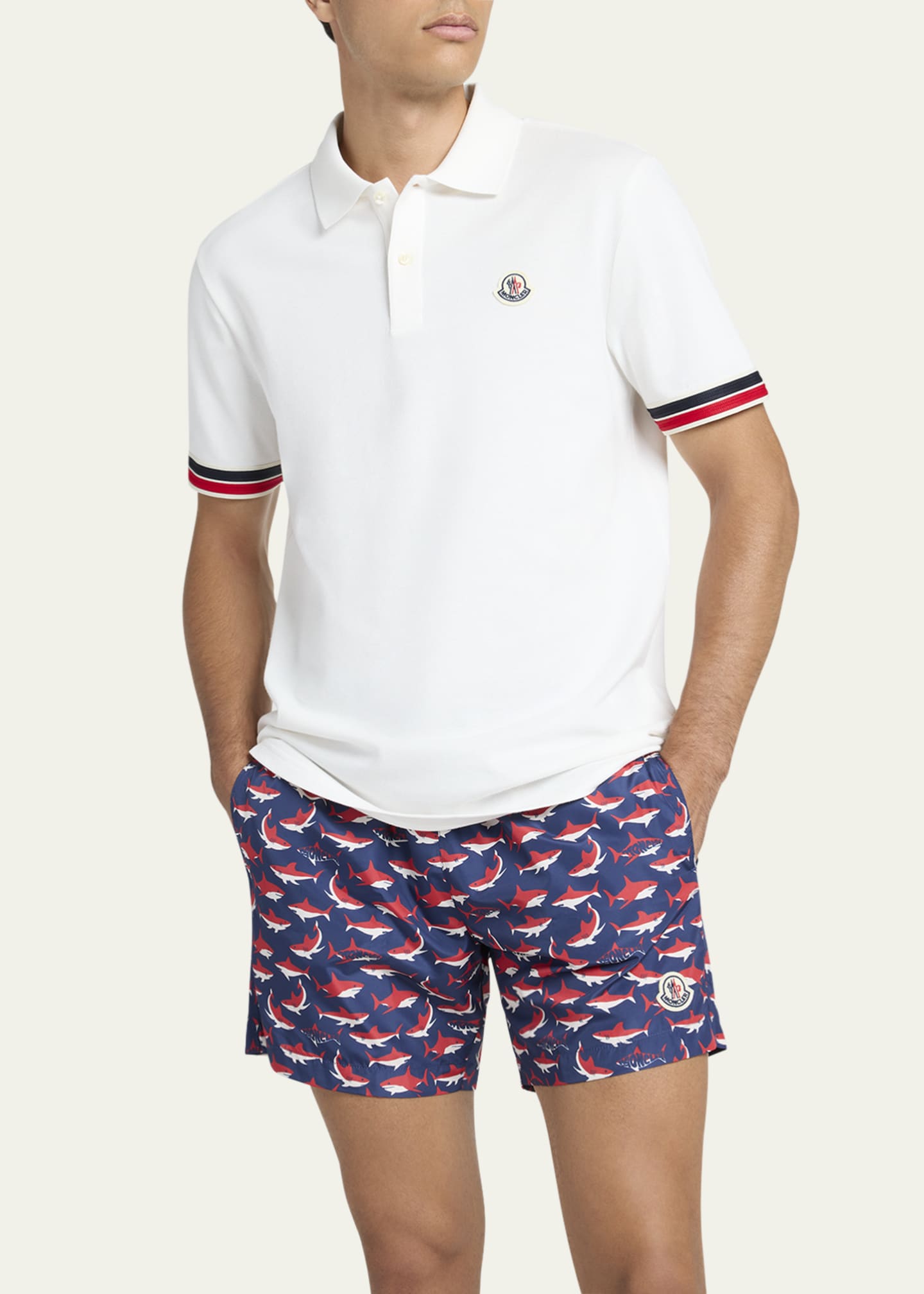 Moncler Men's Striped-Trim Pique Polo Shirt Image 4 of 5