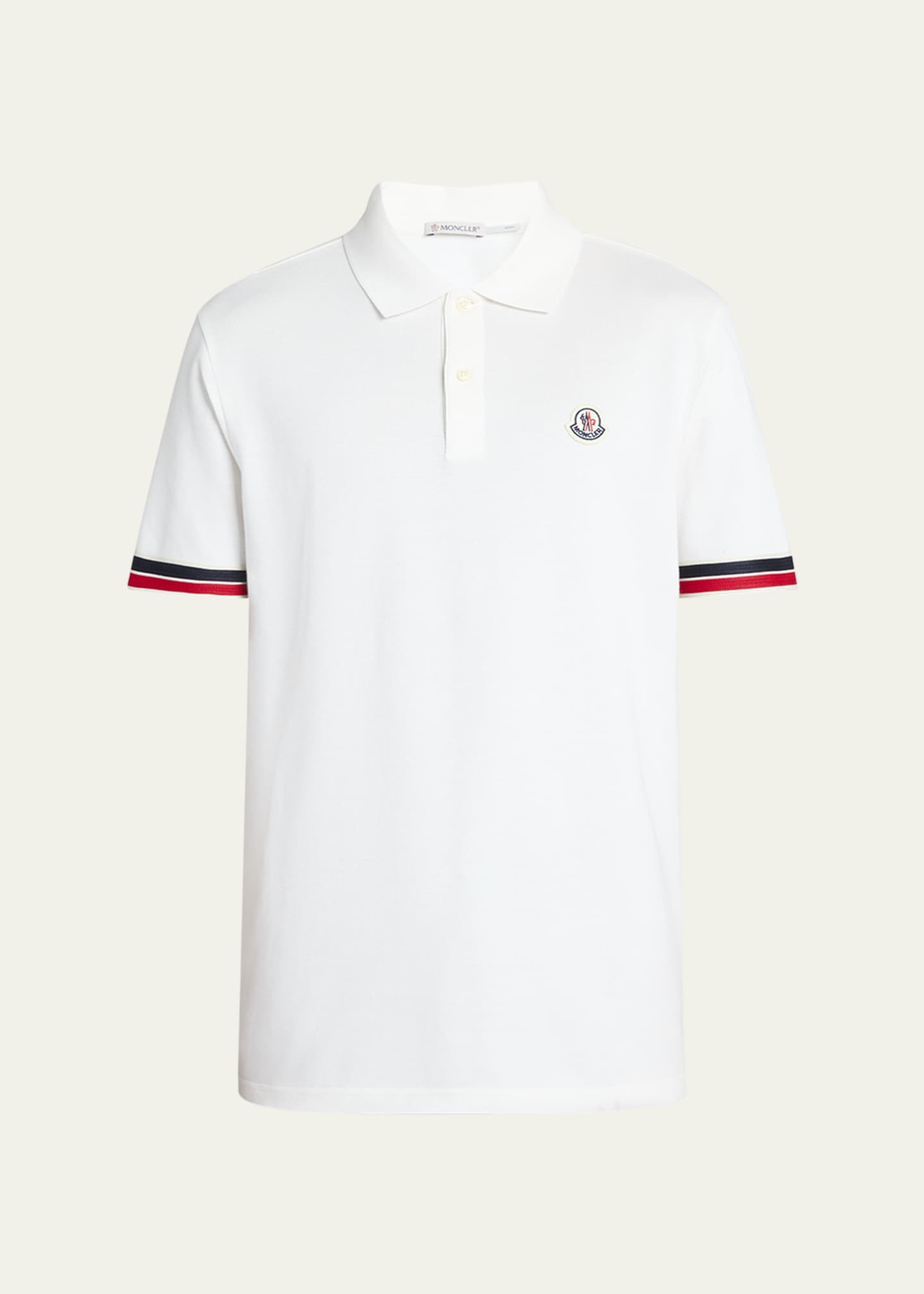 Moncler Men's Striped-Trim Pique Polo Shirt Image 1 of 5