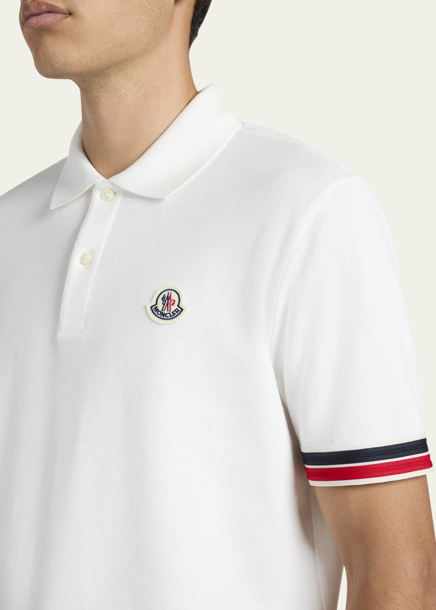 Moncler Men's Striped-Trim Pique Polo Shirt Image 5 of 5