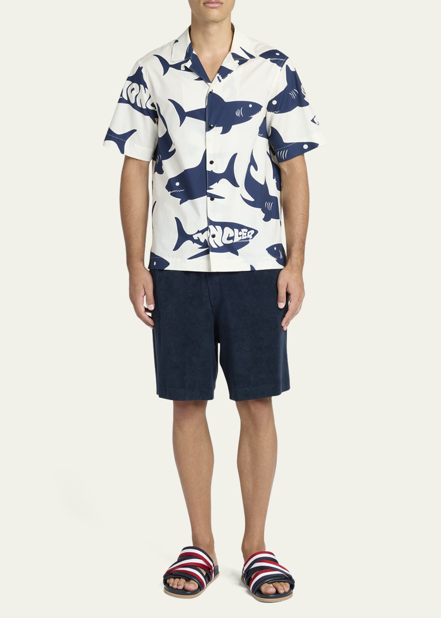 Moncler Men's Shark-Print Camp Shirt Image 2 of 5