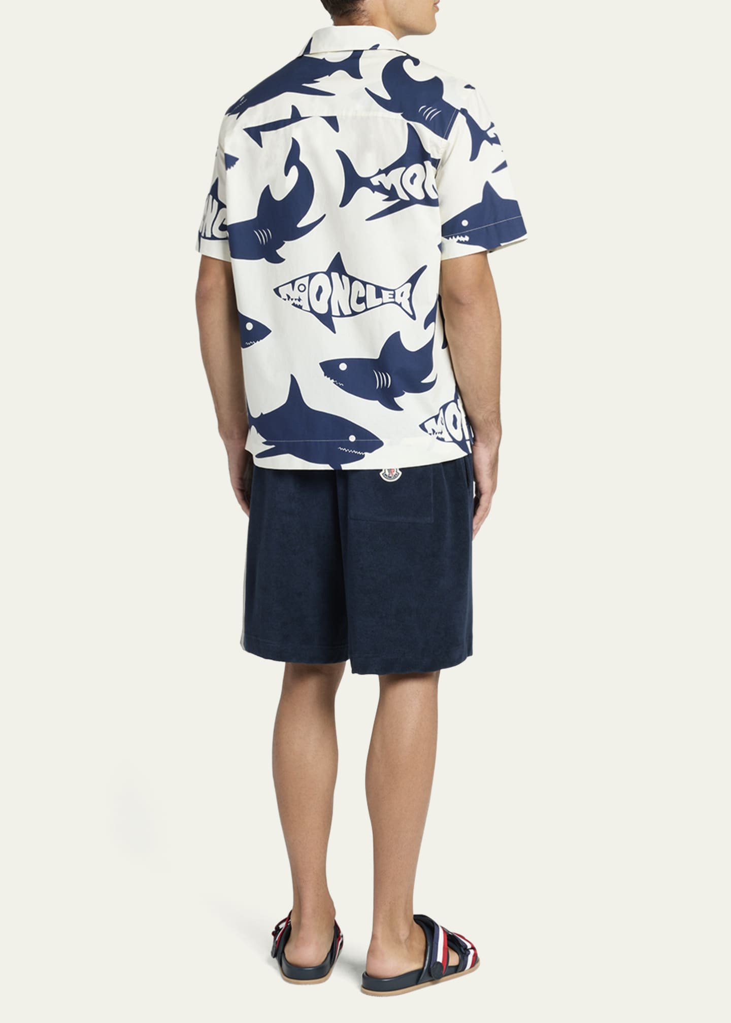 Moncler Men's Shark-Print Camp Shirt Image 3 of 5