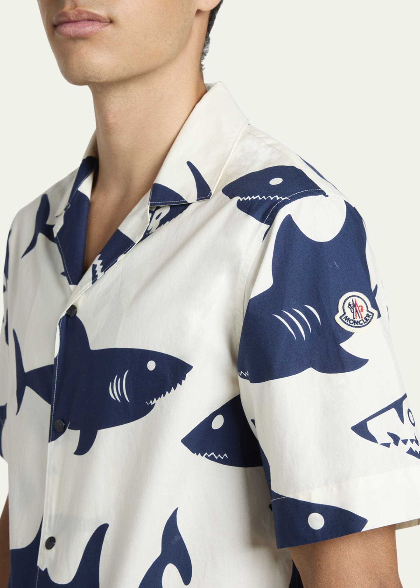 Moncler Men's Shark-Print Camp Shirt Image 5 of 5