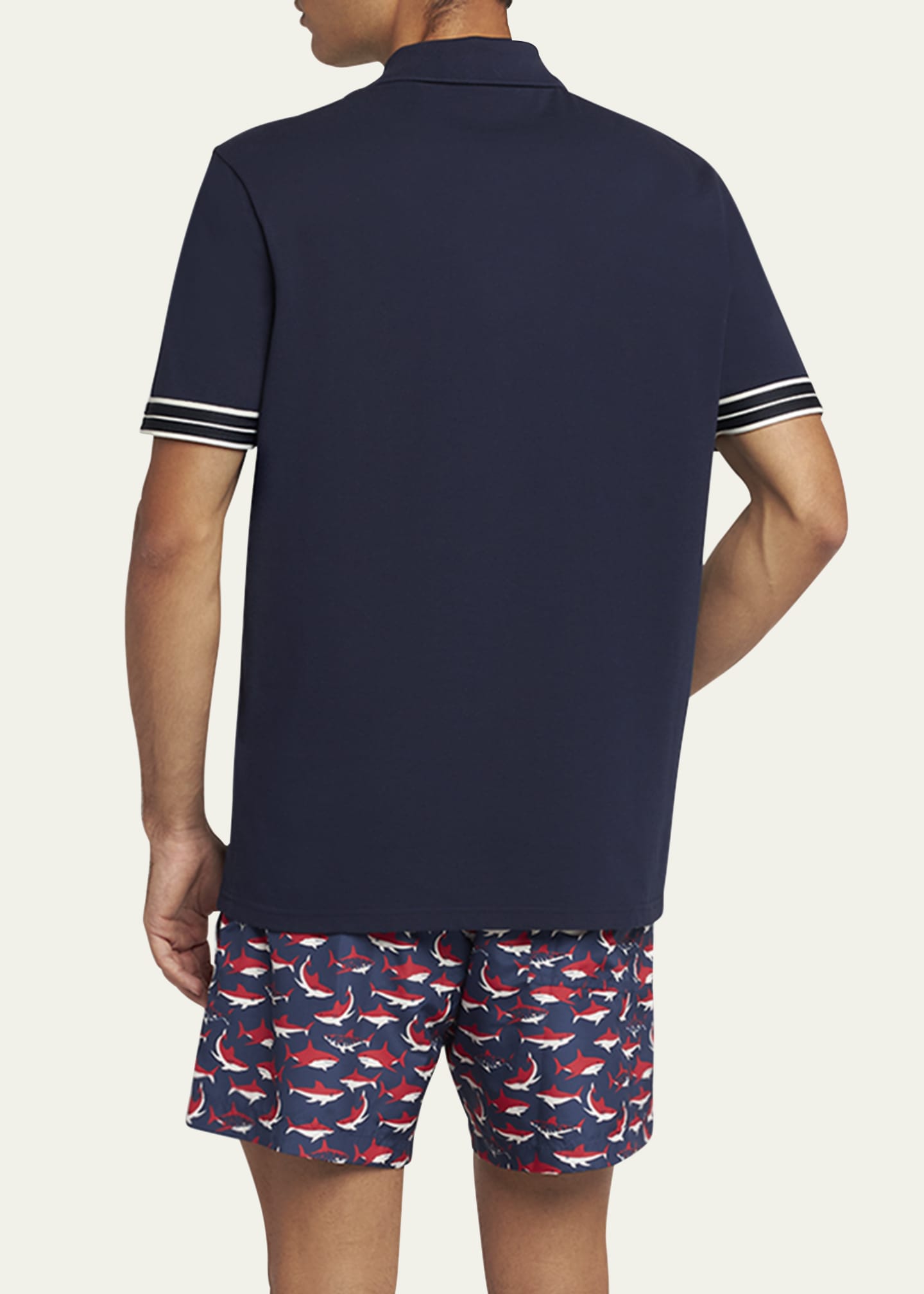Moncler Men's Striped-Trim Pique Polo Shirt Image 3 of 5