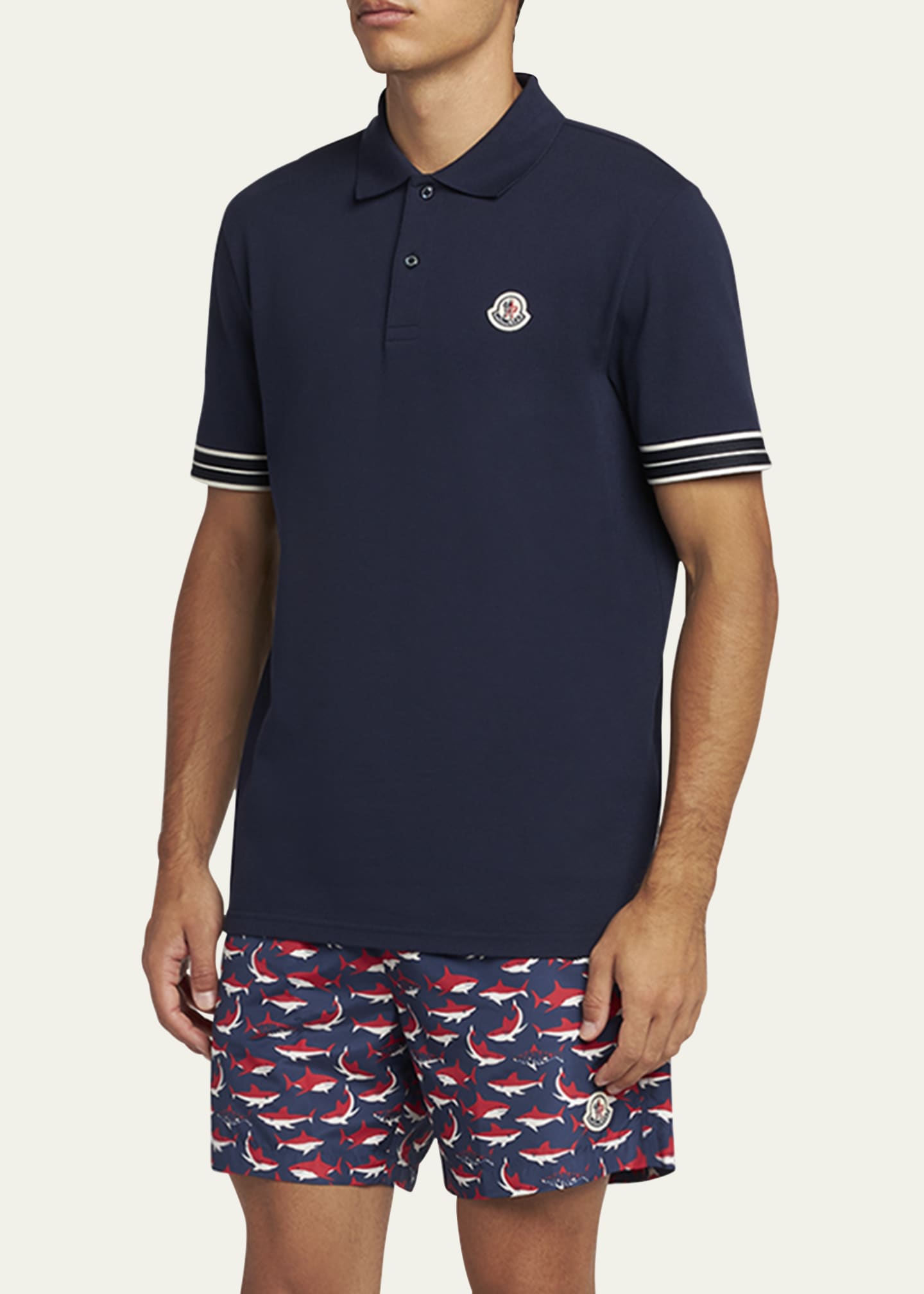 Moncler Men's Striped-Trim Pique Polo Shirt Image 4 of 5