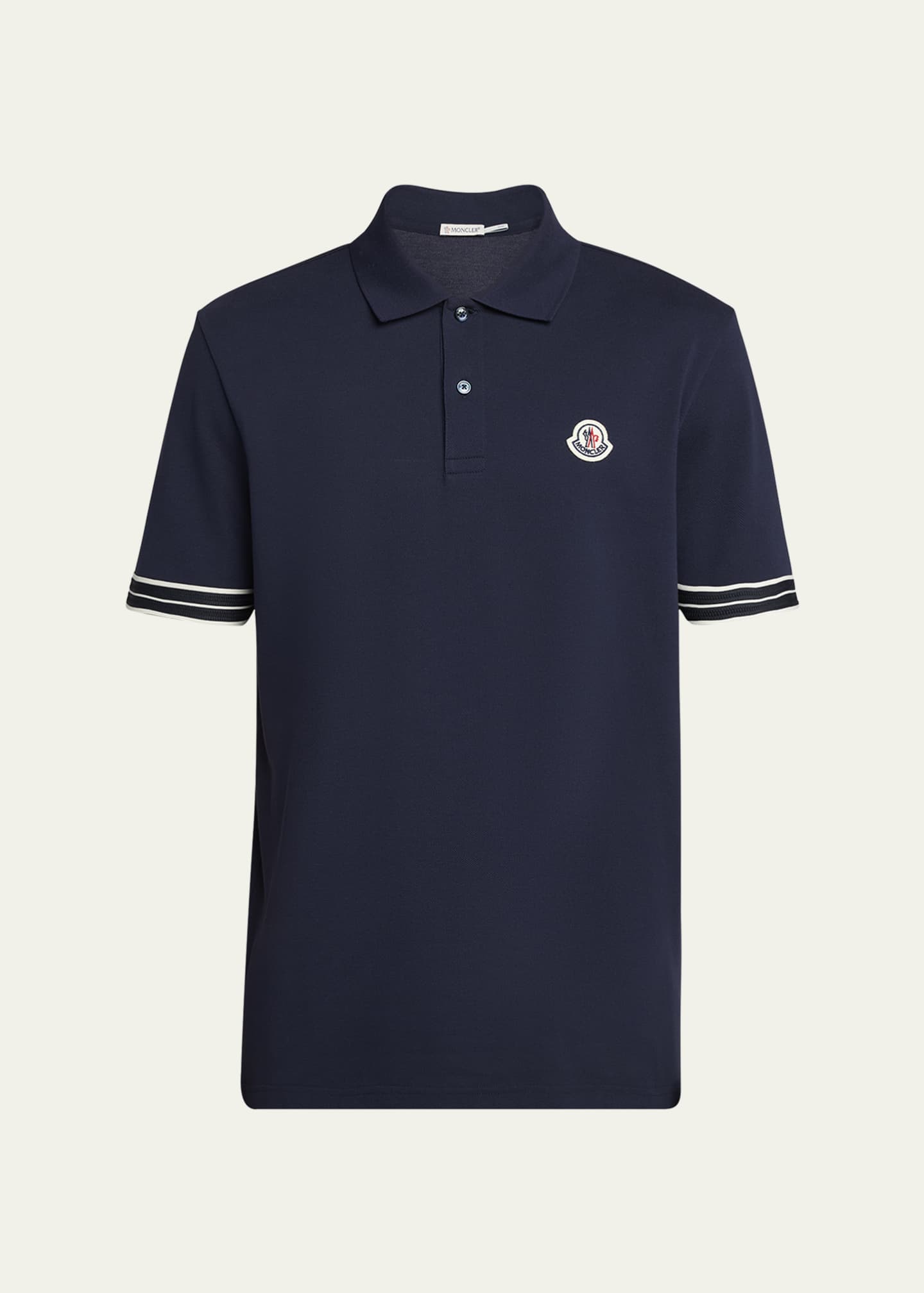 Moncler Men's Striped-Trim Pique Polo Shirt Image 1 of 5