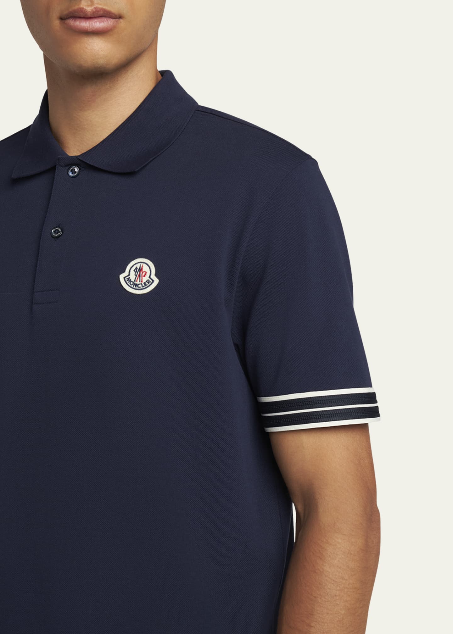Moncler Men's Striped-Trim Pique Polo Shirt Image 5 of 5