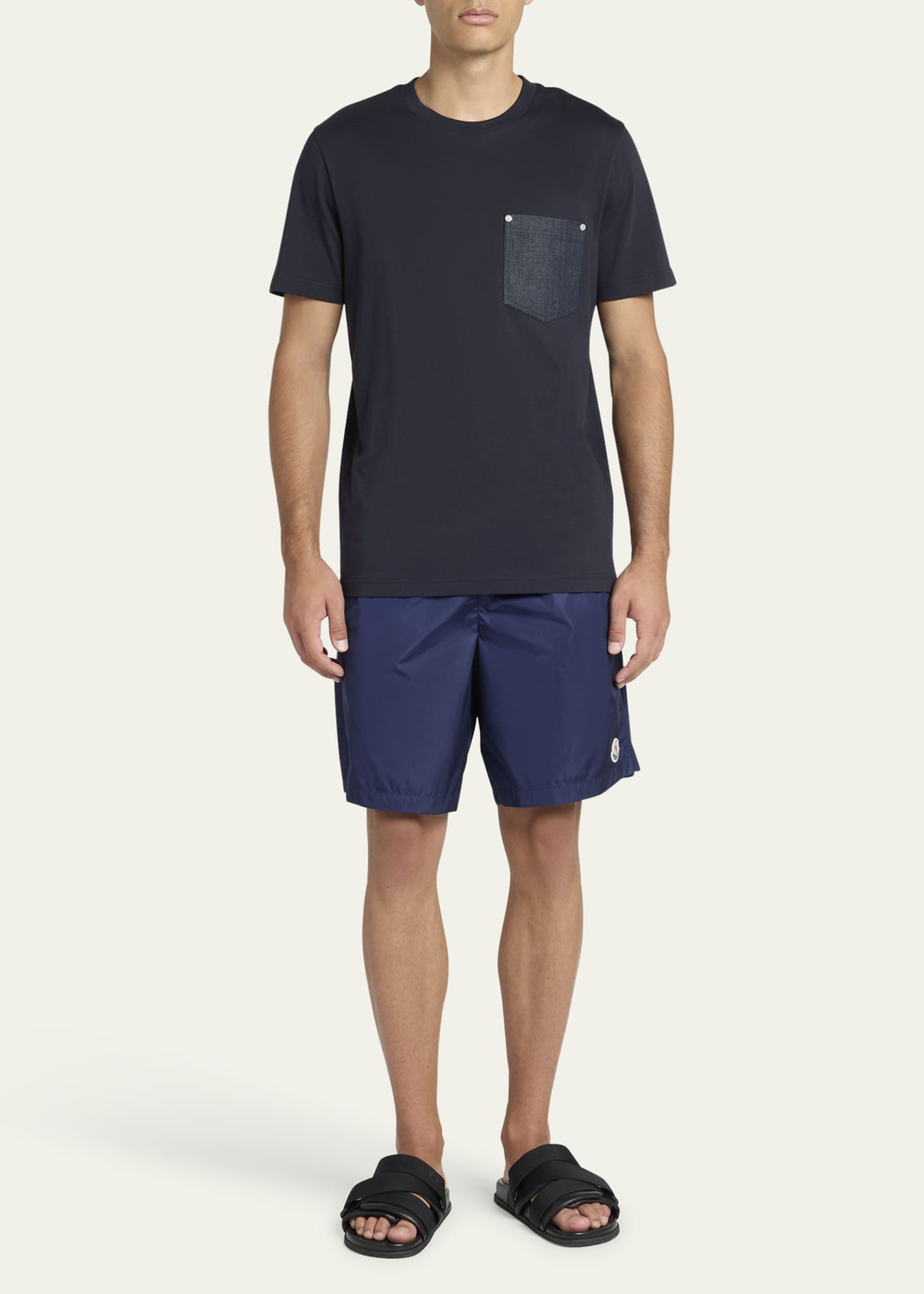 Moncler Men's T-Shirt with Denim Pocket Image 2 of 5
