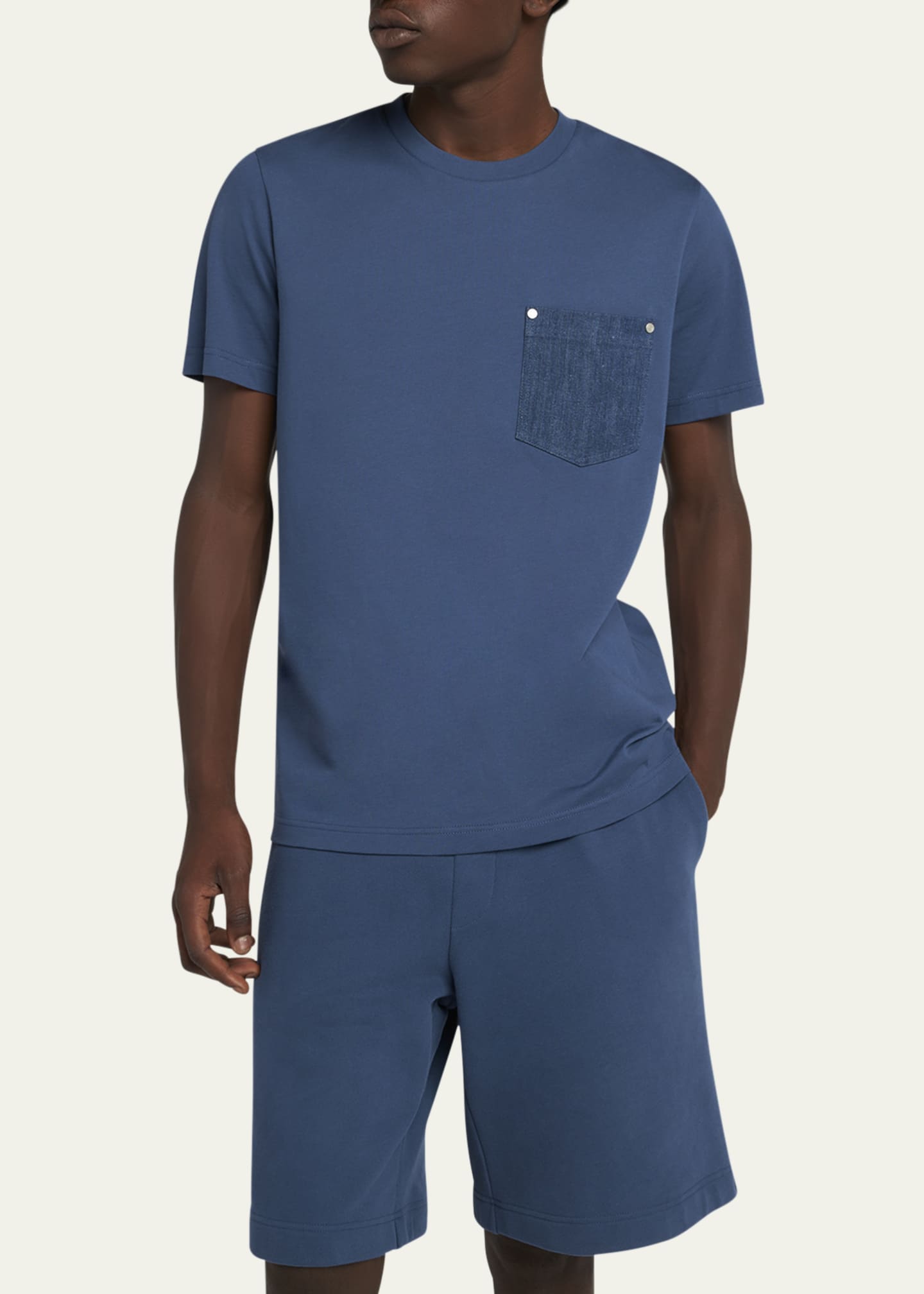 Moncler Men's T-Shirt with Denim Pocket Image 4 of 5