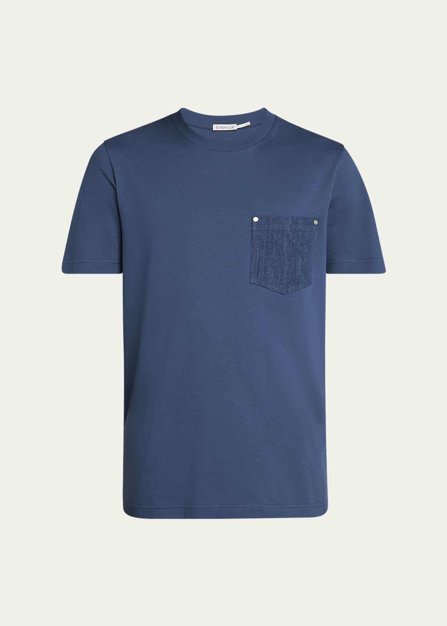 Moncler Men's T-Shirt with Denim Pocket Image 1 of 5