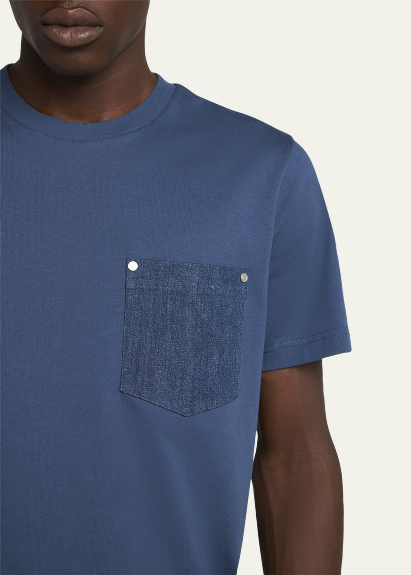 Moncler Men's T-Shirt with Denim Pocket Image 5 of 5