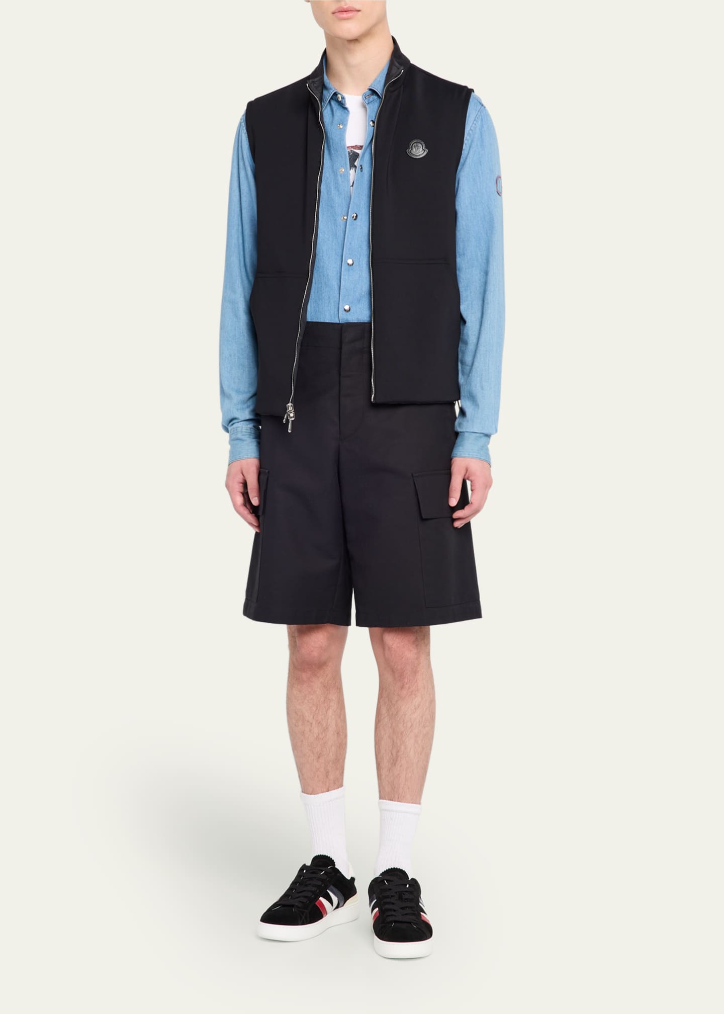 Moncler Men's Full-Zip Leather-Emblem Vest - Bergdorf Goodman