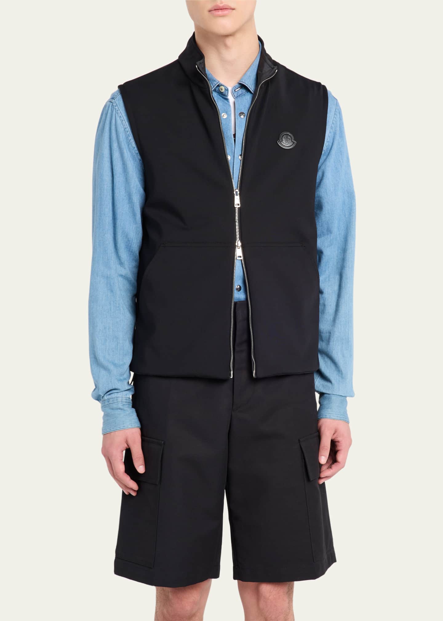 Moncler Men's Full-Zip Leather-Emblem Vest - Bergdorf Goodman