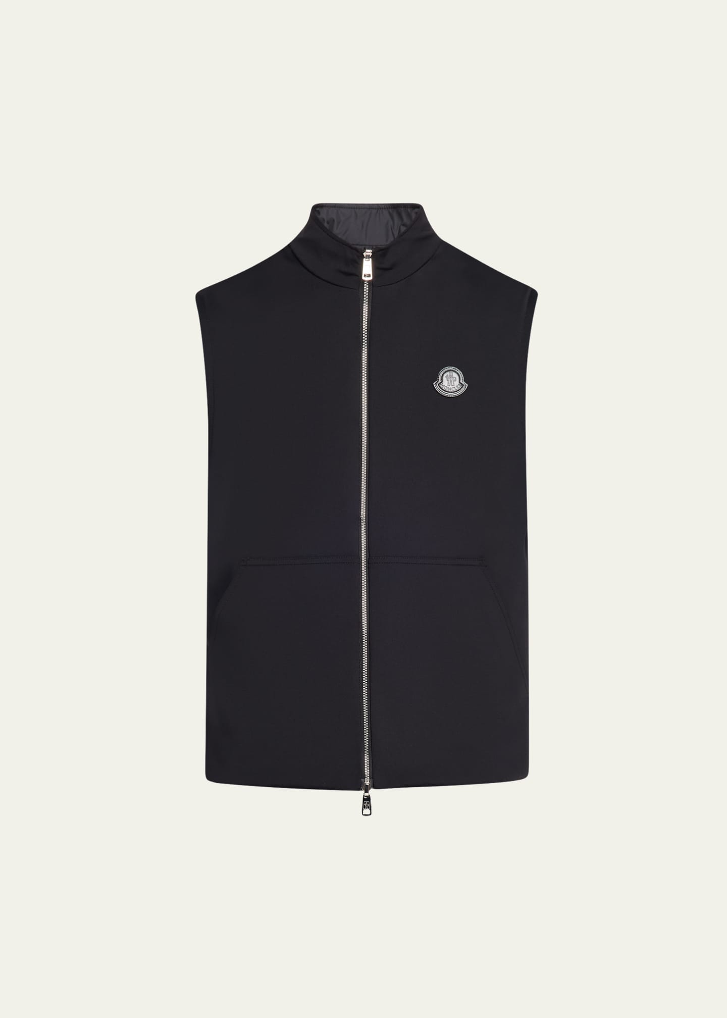 Moncler Men's Full-Zip Leather-Emblem Vest - Bergdorf Goodman