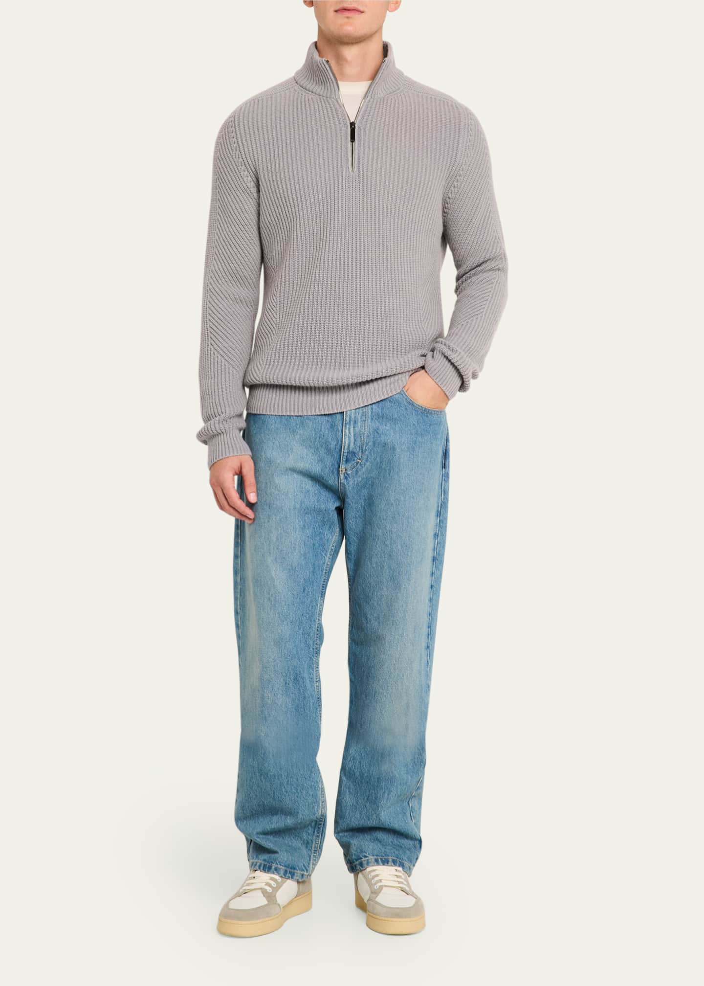 Iris Von Arnim Men's Redon Stonewashed Cashmere Half-Zip Sweater Image 2 of 5