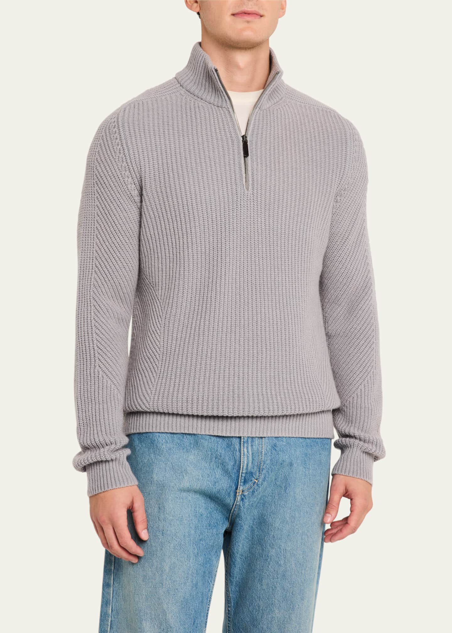 Iris Von Arnim Men's Redon Stonewashed Cashmere Half-Zip Sweater Image 4 of 5