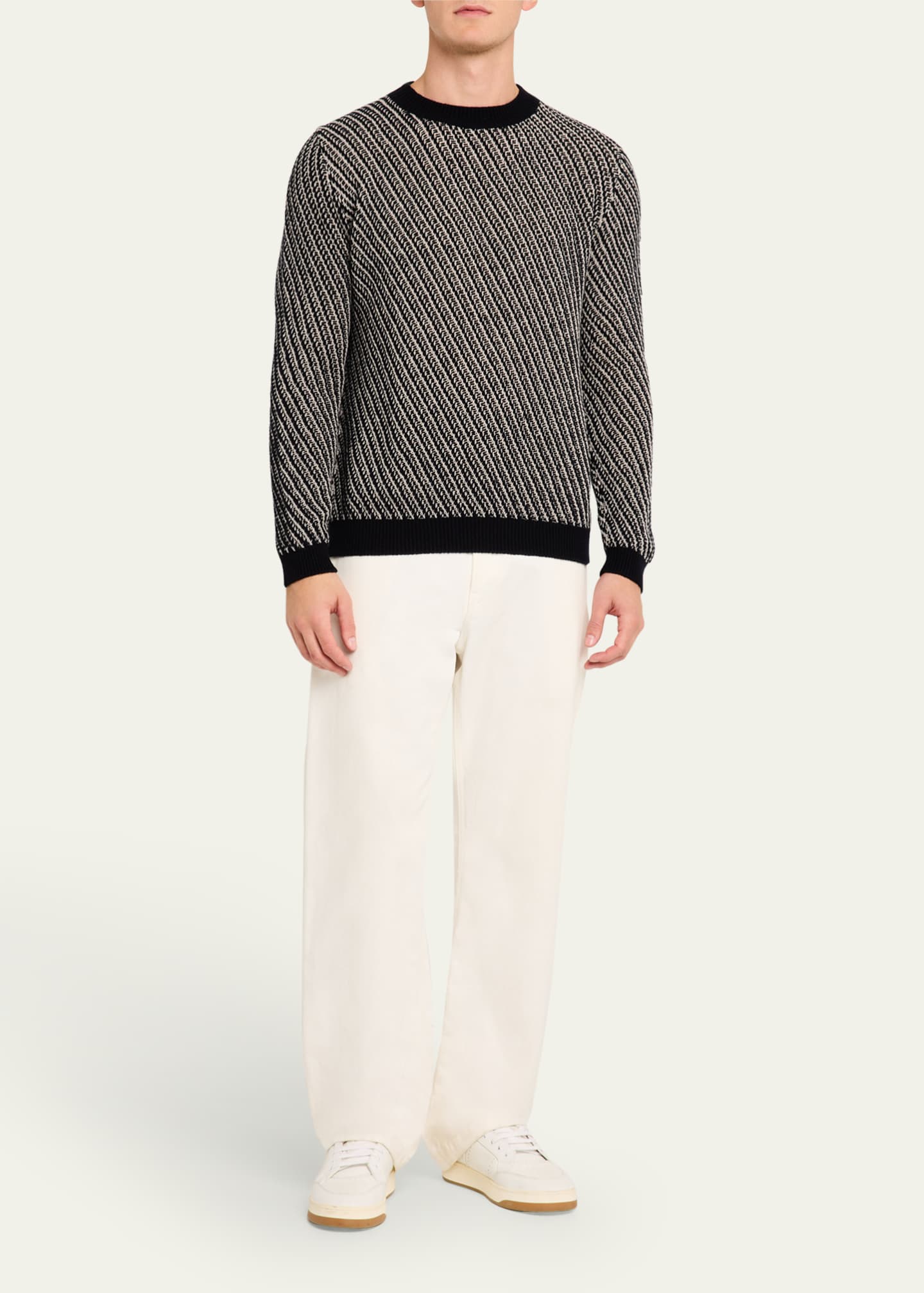 Iris Von Arnim Men's Deary Bicolor Cashmere Crewneck Sweater Image 2 of 5