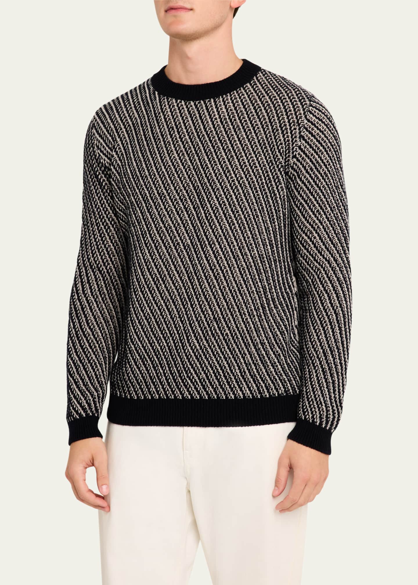 Iris Von Arnim Men's Deary Bicolor Cashmere Crewneck Sweater Image 4 of 5