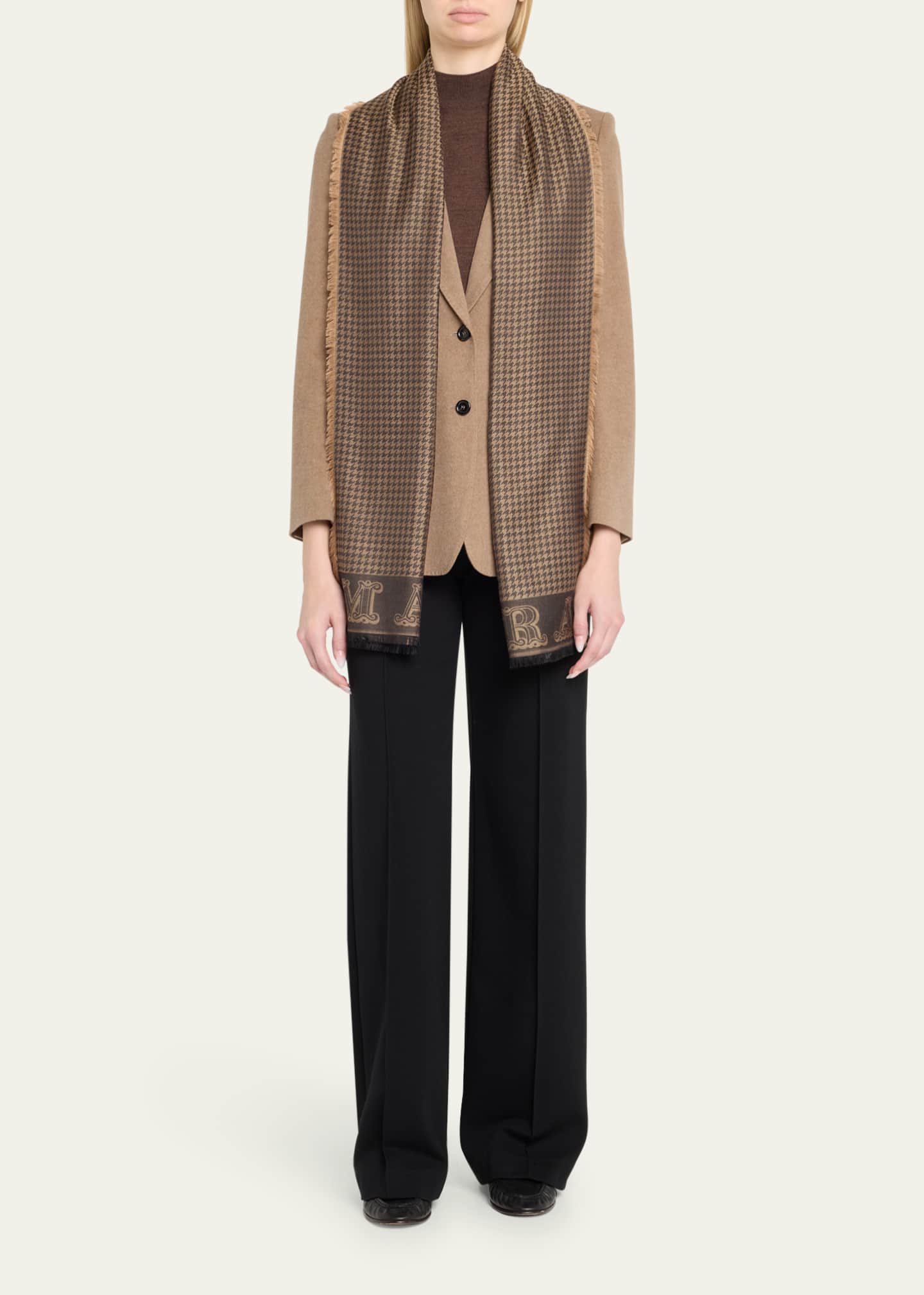 Max Mara Logo Houndstooth Fringe Wool Scarf Image 2 of 4