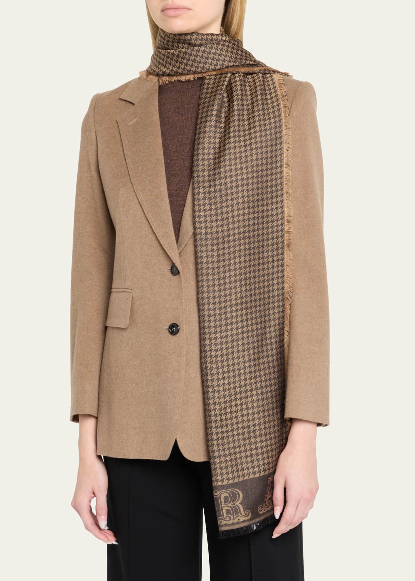 Max Mara Logo Houndstooth Fringe Wool Scarf Image 3 of 4