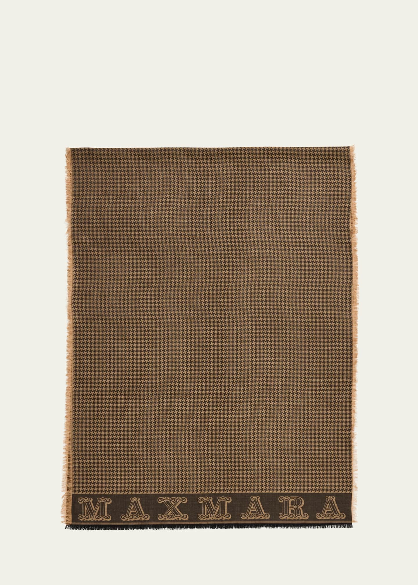 Max Mara Logo Houndstooth Fringe Wool Scarf Image 1 of 4