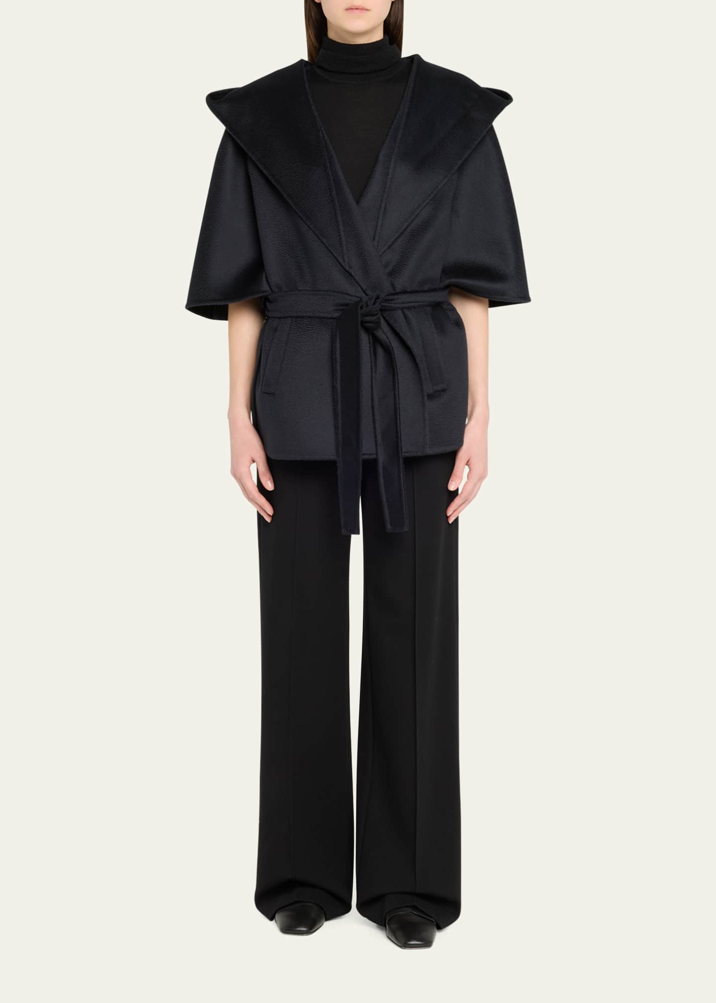 Max Mara Hooded Cashmere Cape with Belt Image 2 of 5