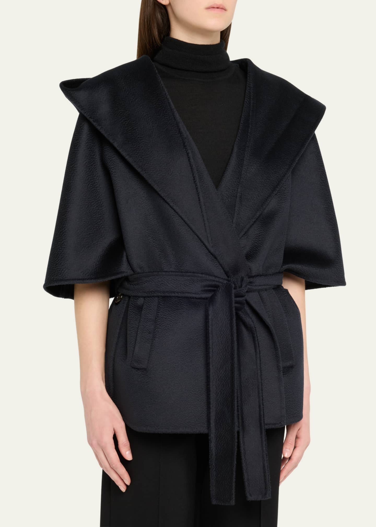 Max Mara Hooded Cashmere Cape with Belt Image 4 of 5
