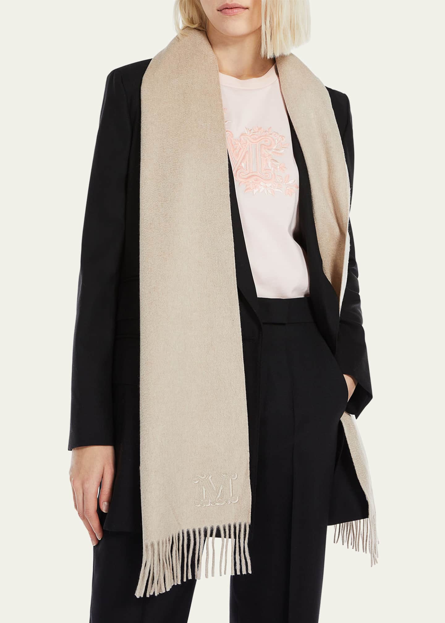 Max Mara Logo Fringe Cashmere Scarf Image 2 of 3