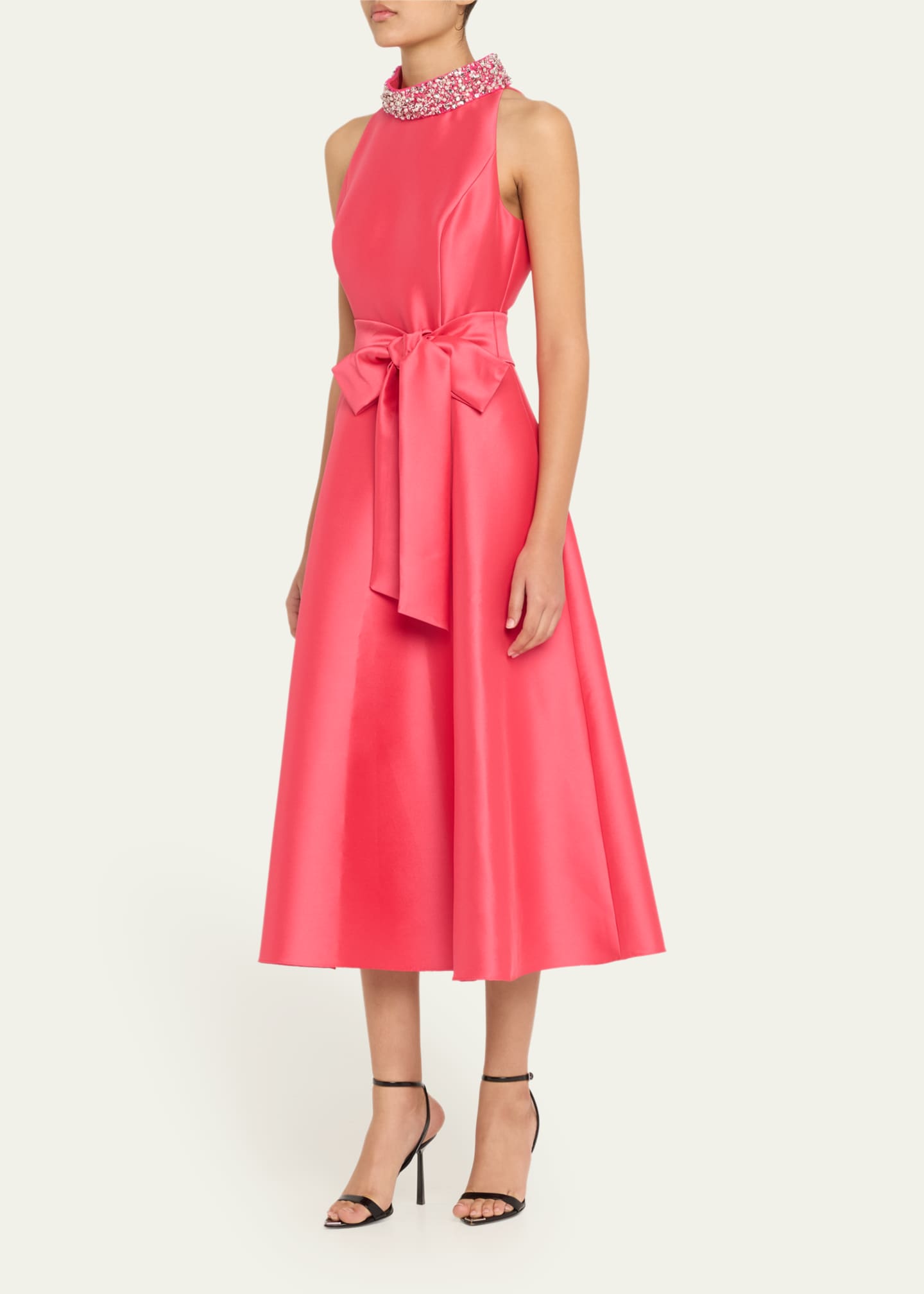 Badgley Mischka Bead-Embellished Halter Midi Dress - Bergdorf Goodman