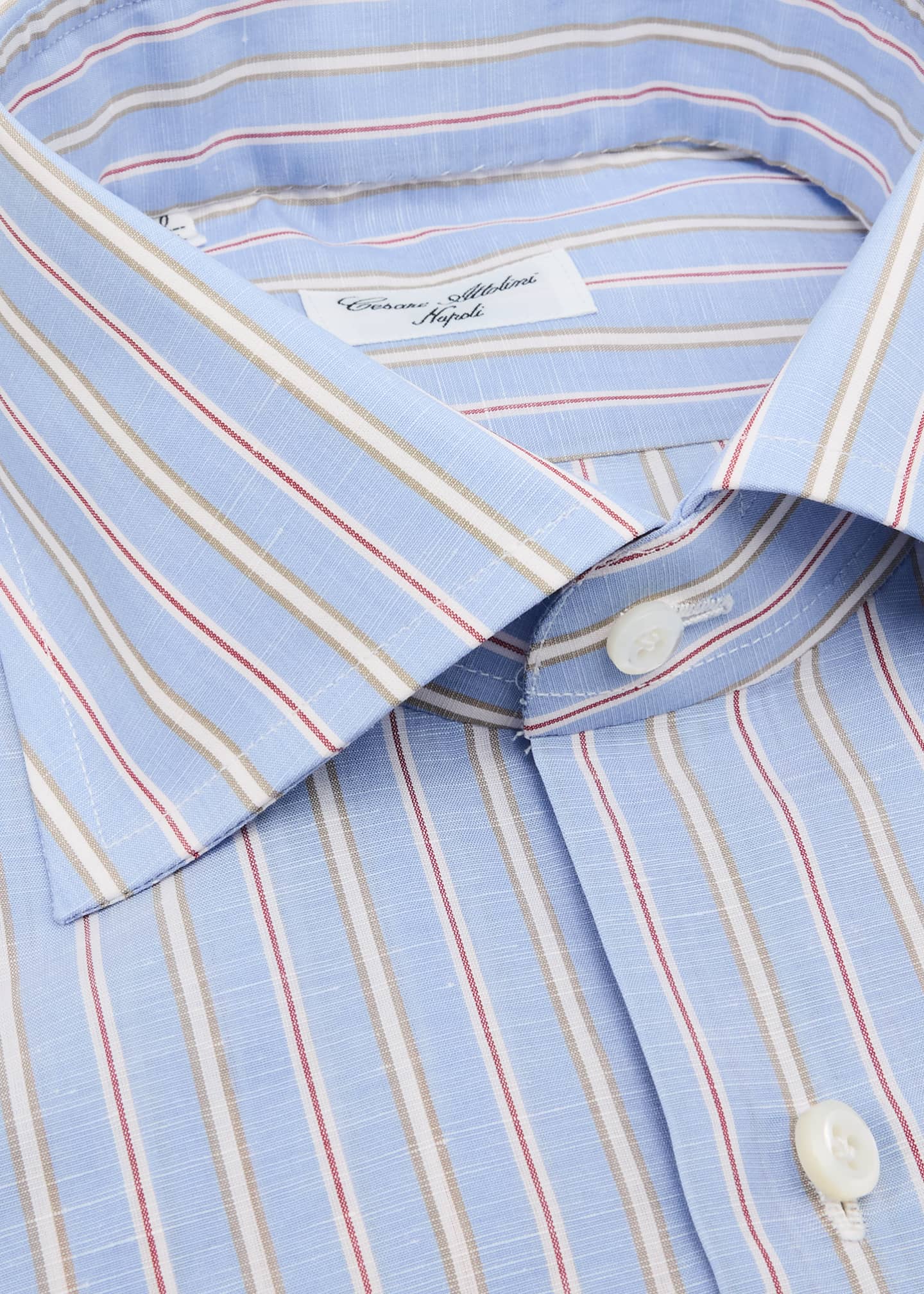 Cesare Attolini Men's Cotton and Linen Multi-Stripe Sport Shirt Image 2 of 2