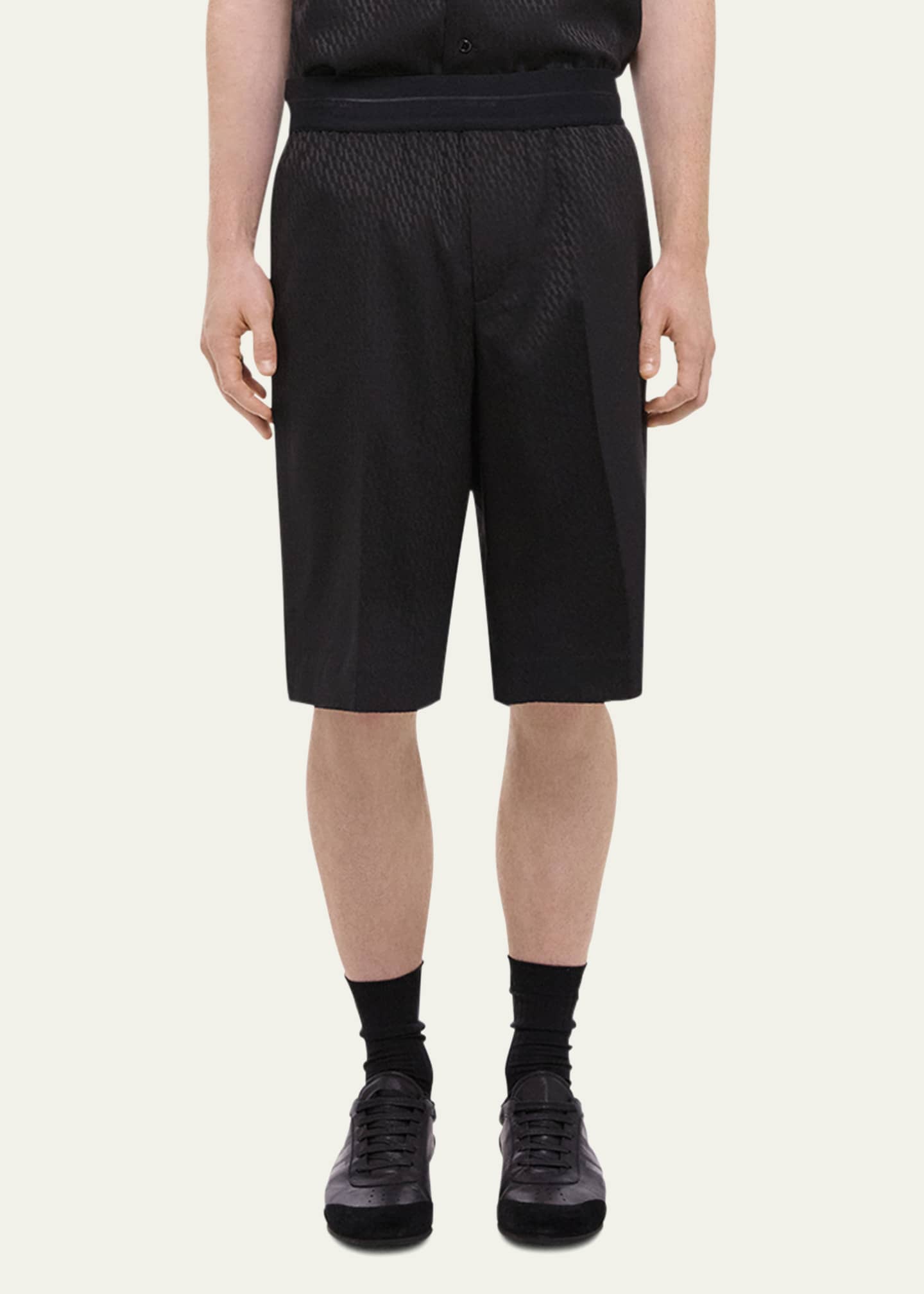Helmut Lang Men's Tonal Monogram Pull-On Shorts Image 4 of 5