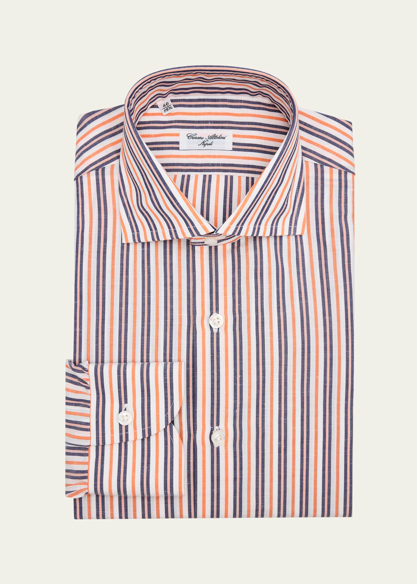 Cesare Attolini Men's Cotton and Linen Multi-Stripe Sport Shirt Image 1 of 2