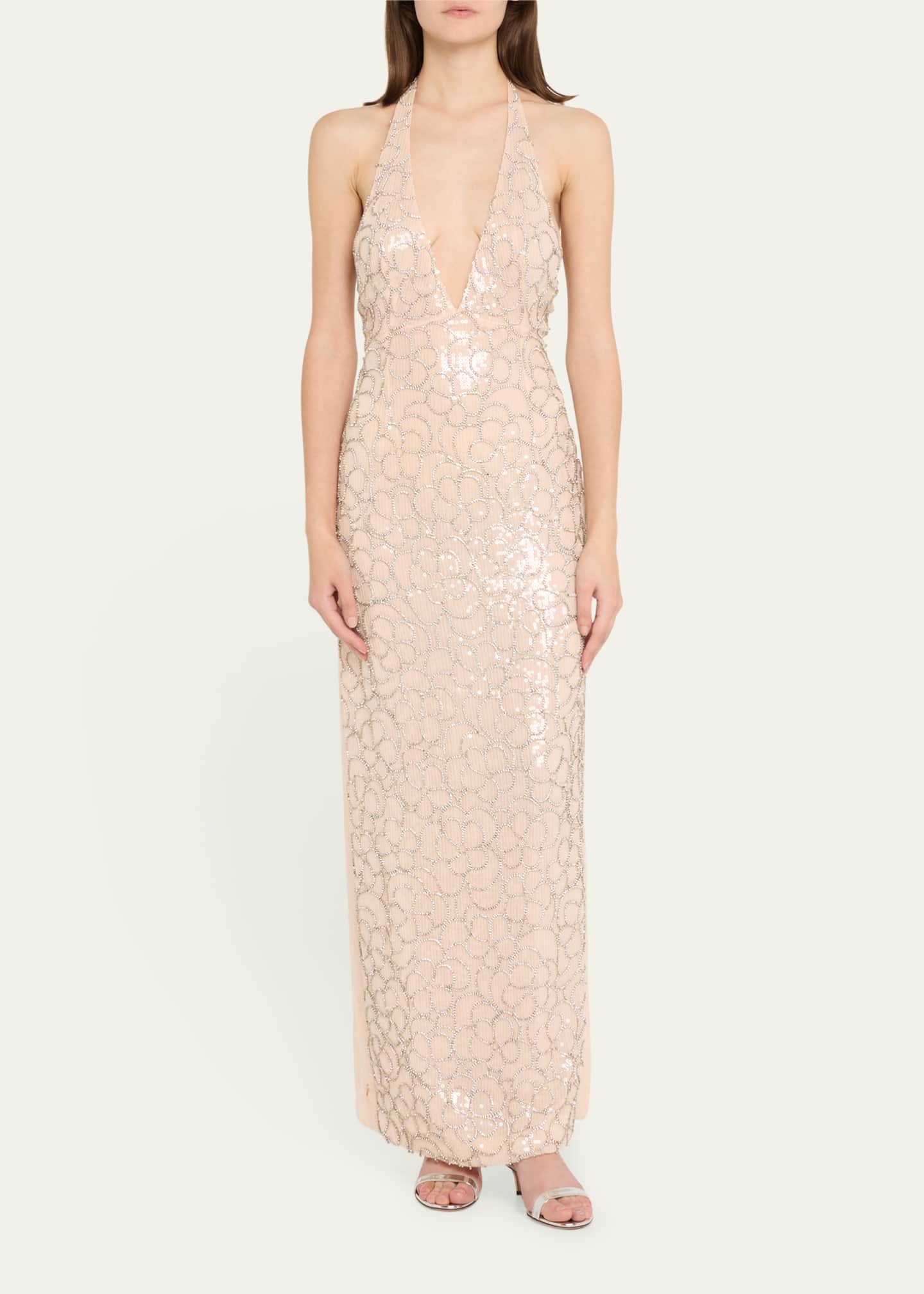 Sequined Floral Halter Dress