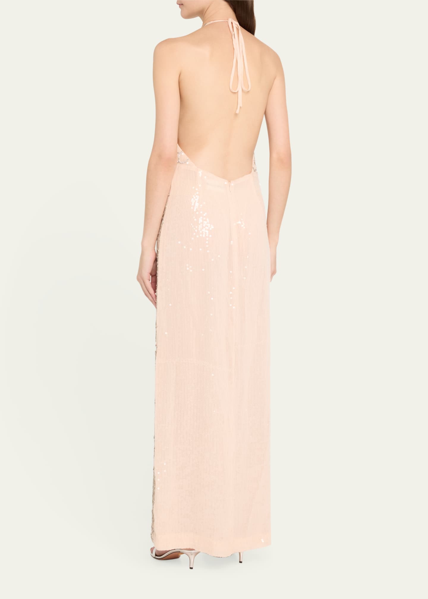 Sequined Floral Halter Dress