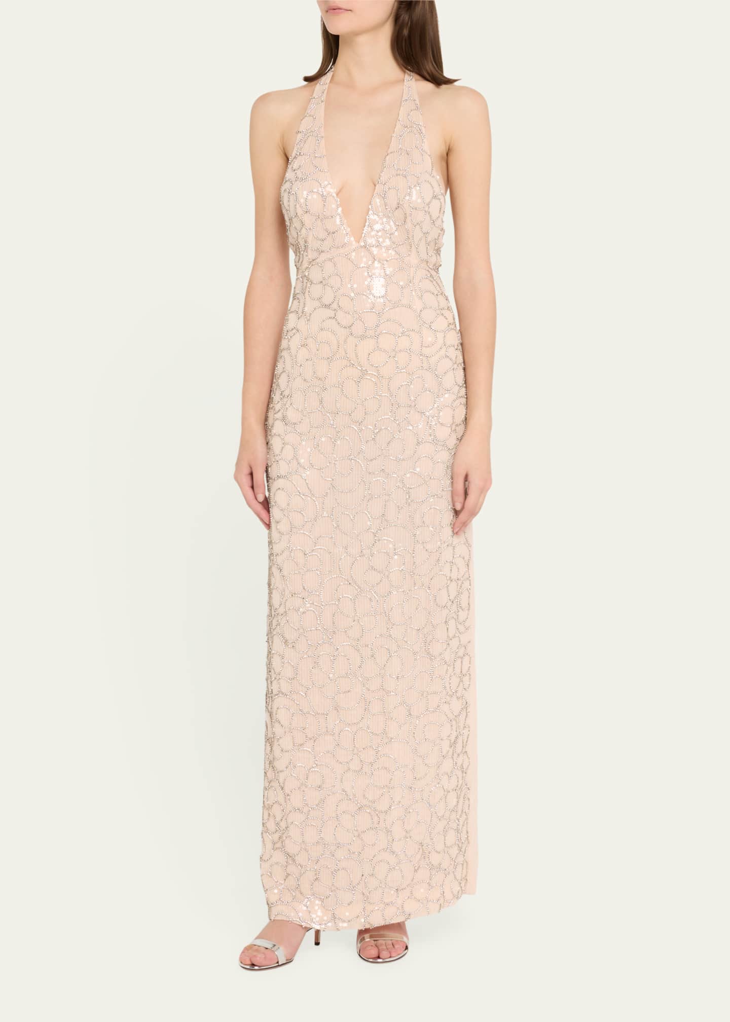 Sequined Floral Halter Dress