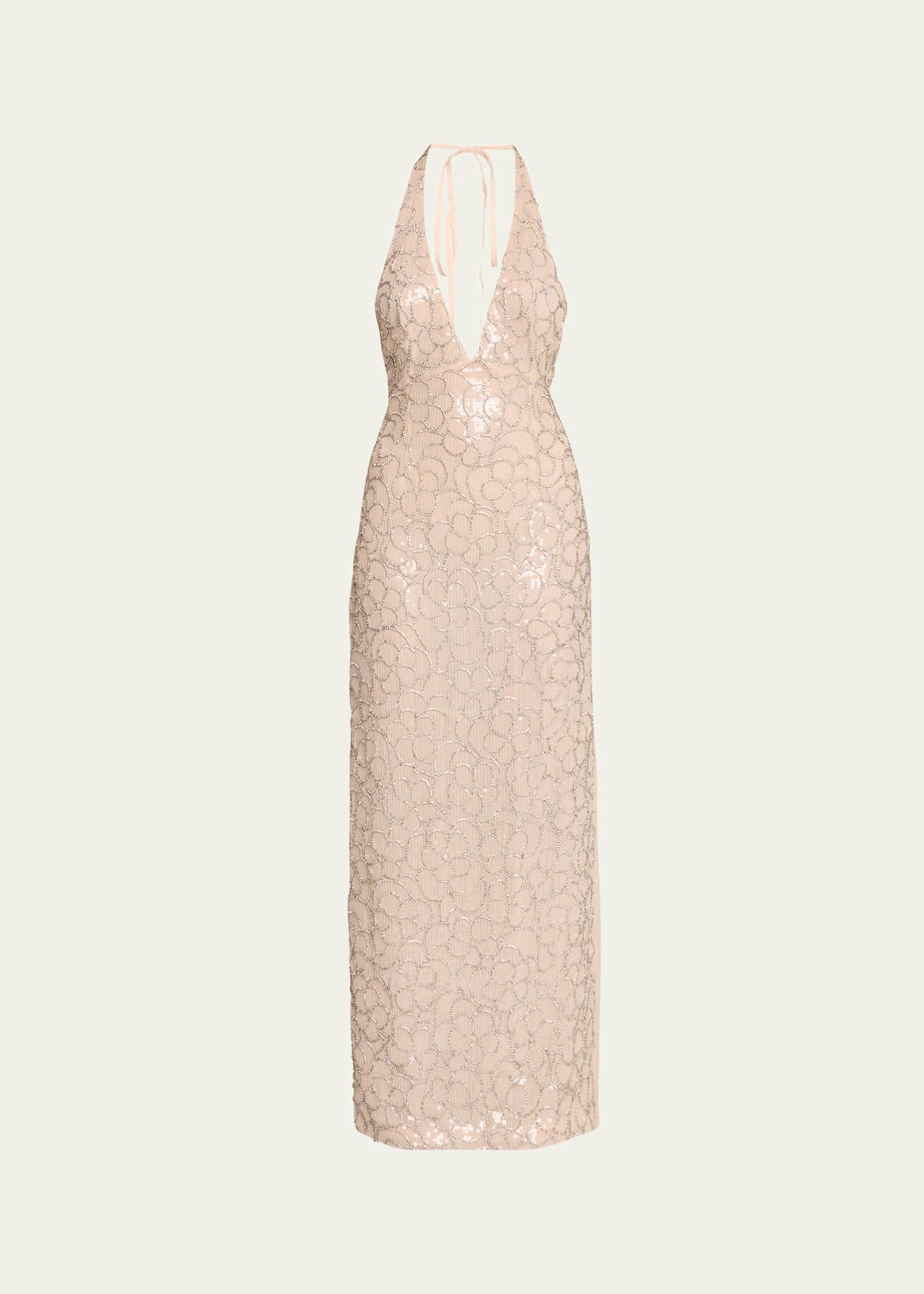 Sequined Floral Halter Dress