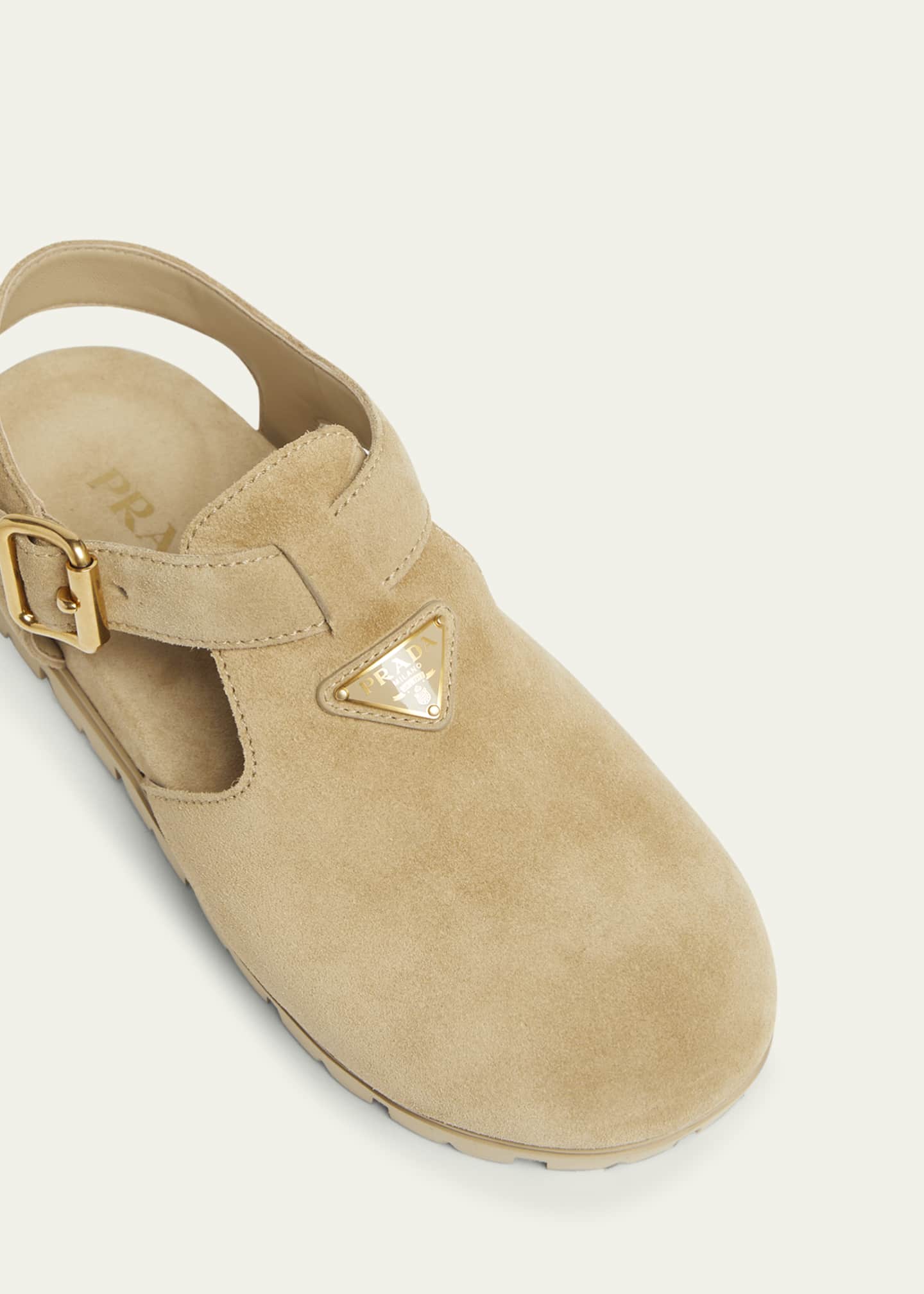 Prada Fussbett Suede Buckle Clogs Image 3 of 3