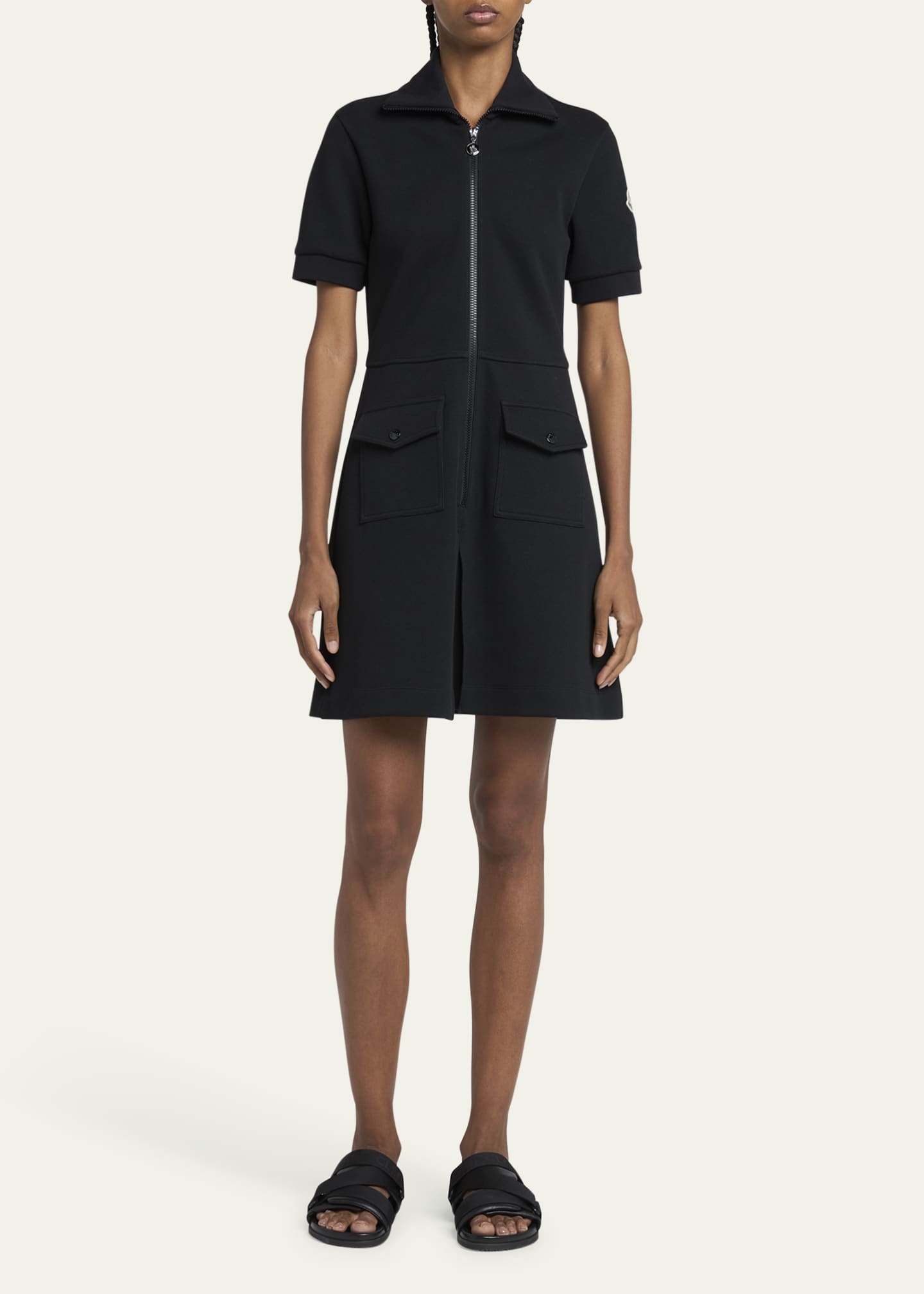 Moncler Short-Sleeve Zip Mini Dress - Bergdorf Goodman