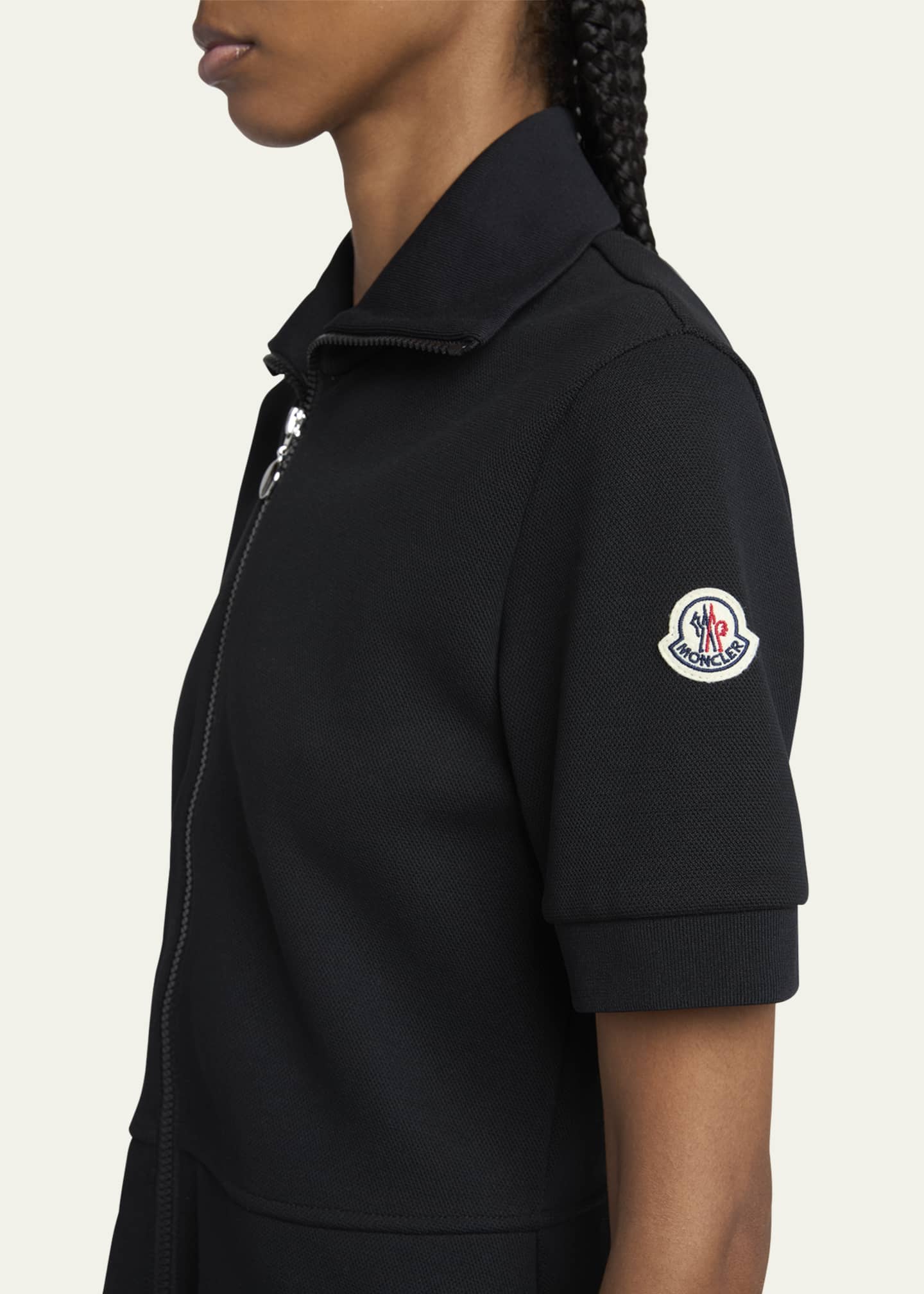 Moncler Short-Sleeve Zip Mini Dress - Bergdorf Goodman