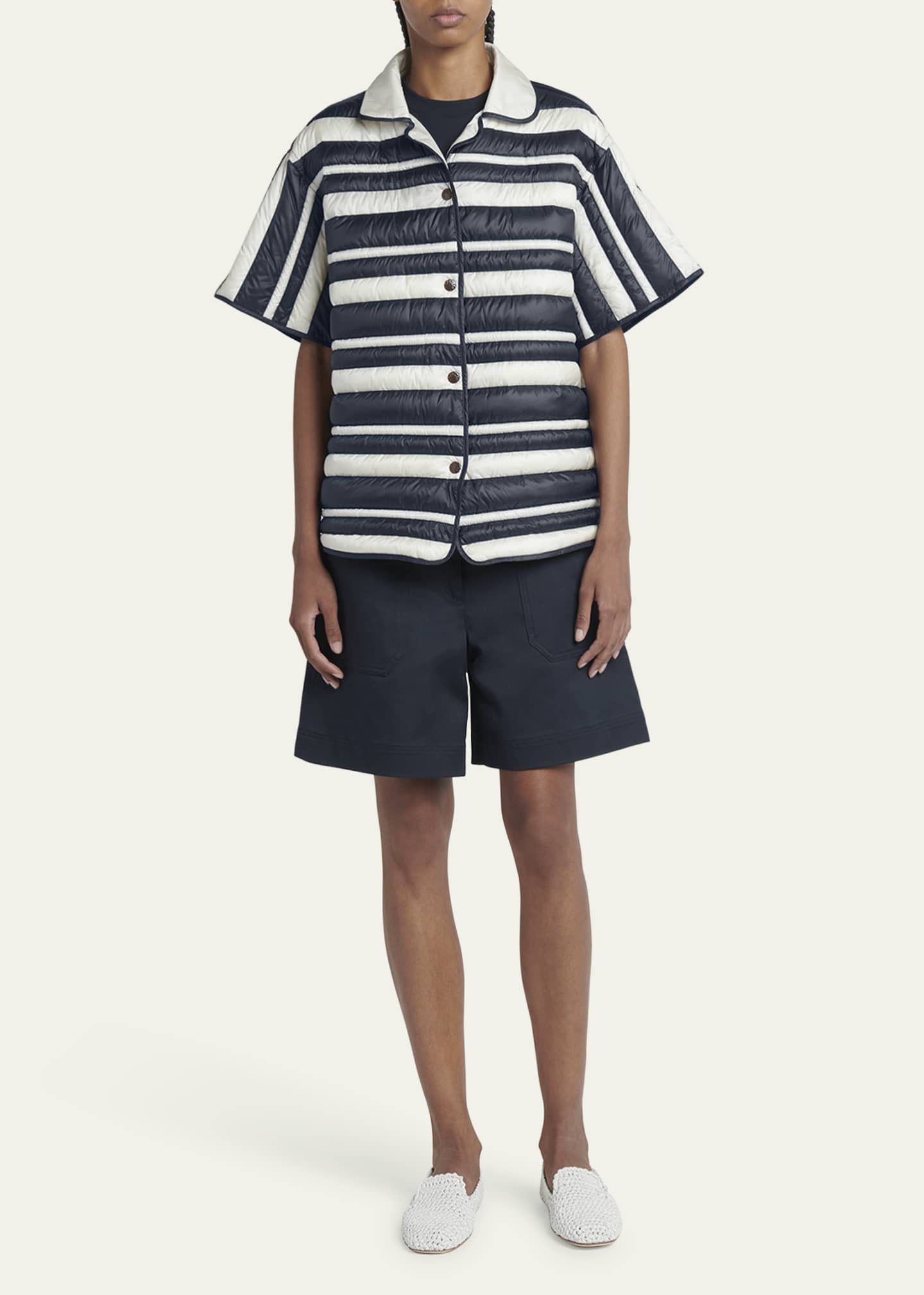 Moncler Stripe Padded Short-Sleeve Shirt Image 2 of 5