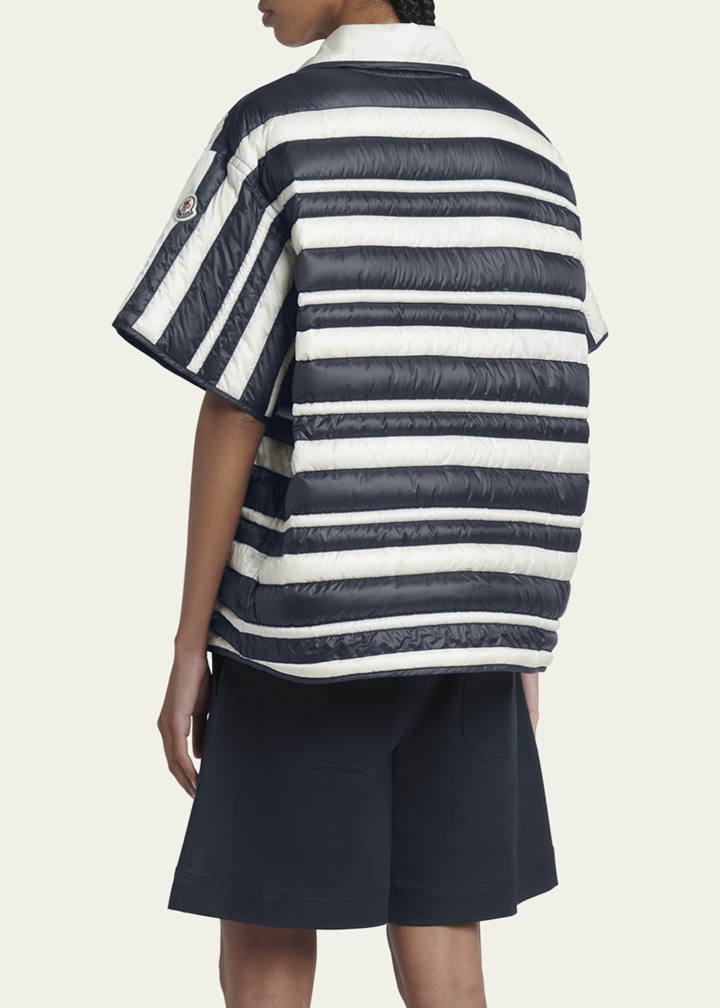 Moncler Stripe Padded Short-Sleeve Shirt Image 3 of 5