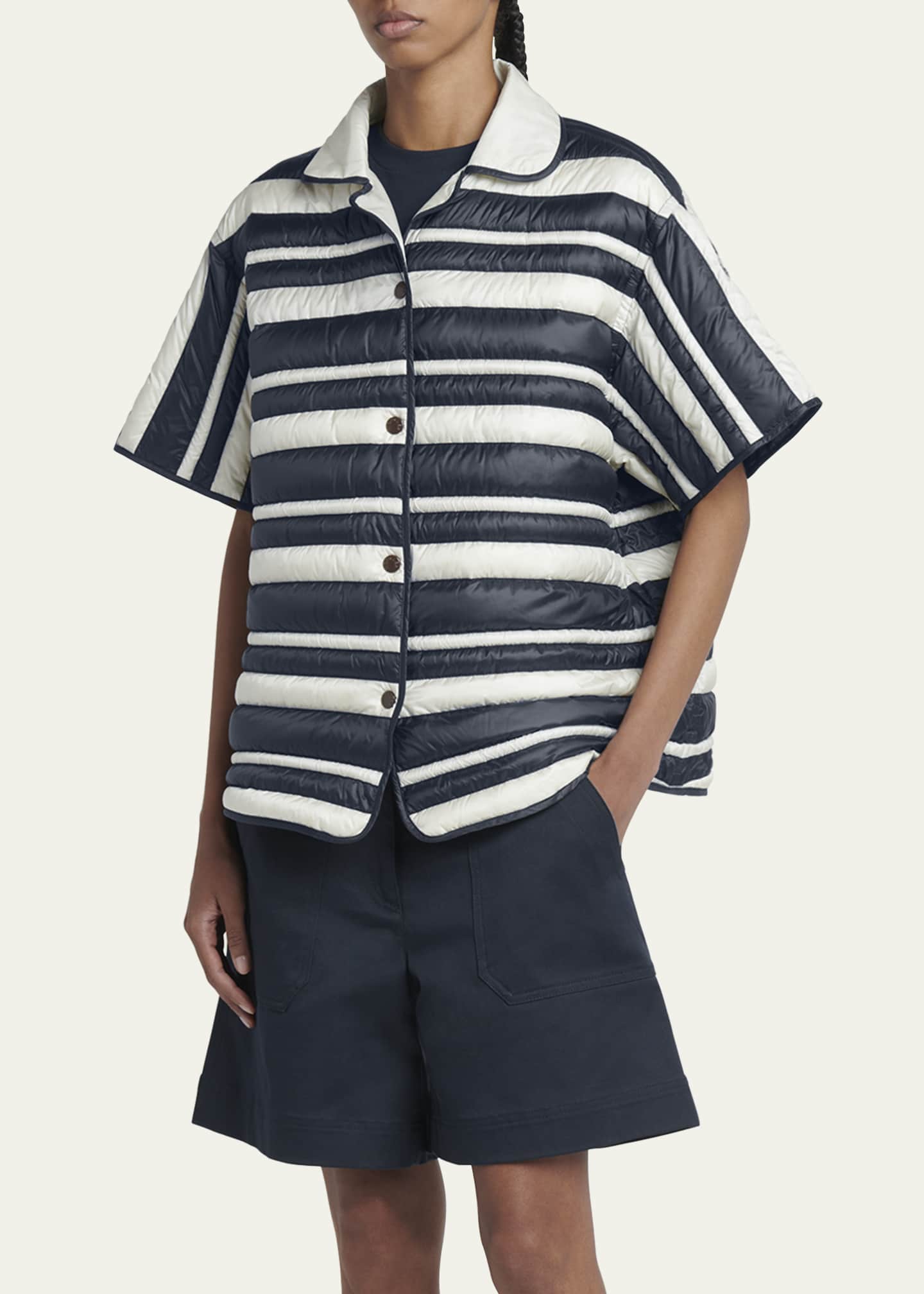 Moncler Stripe Padded Short-Sleeve Shirt Image 4 of 5
