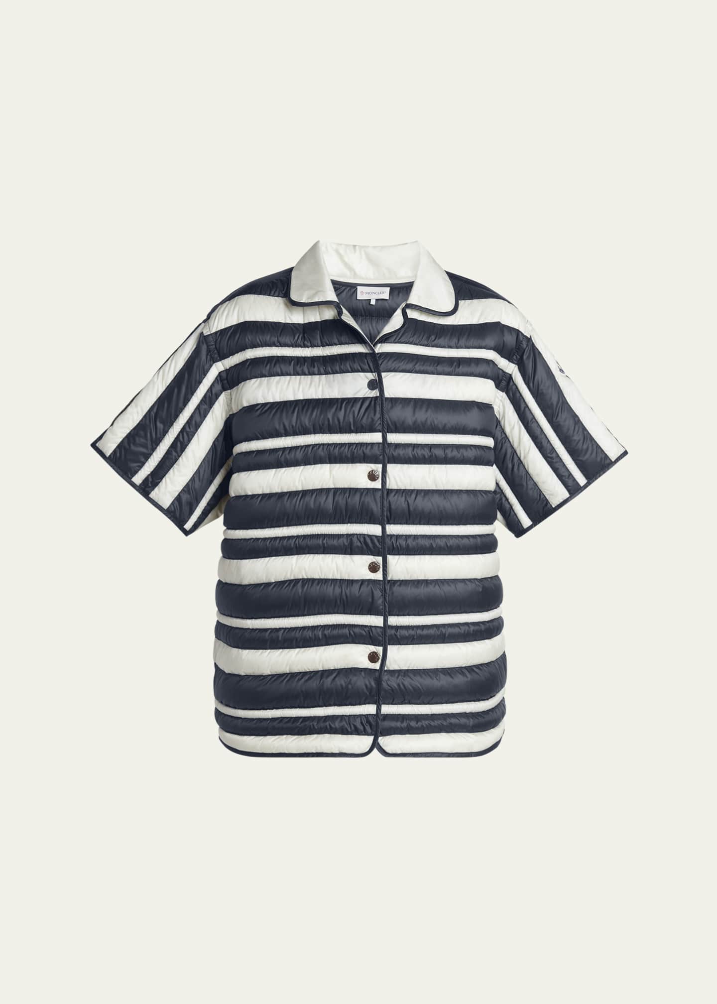 Moncler Stripe Padded Short-Sleeve Shirt Image 1 of 5