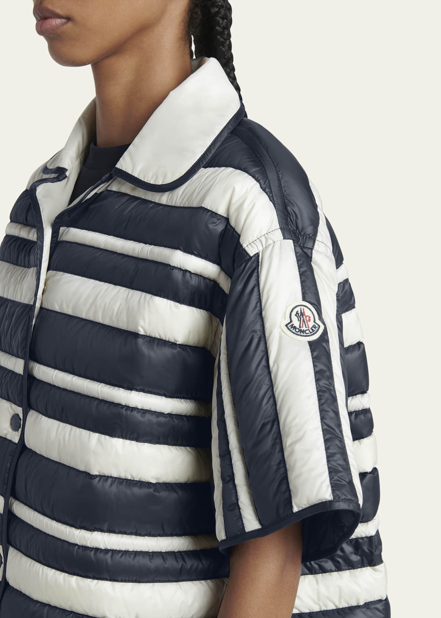 Moncler Stripe Padded Short-Sleeve Shirt Image 5 of 5