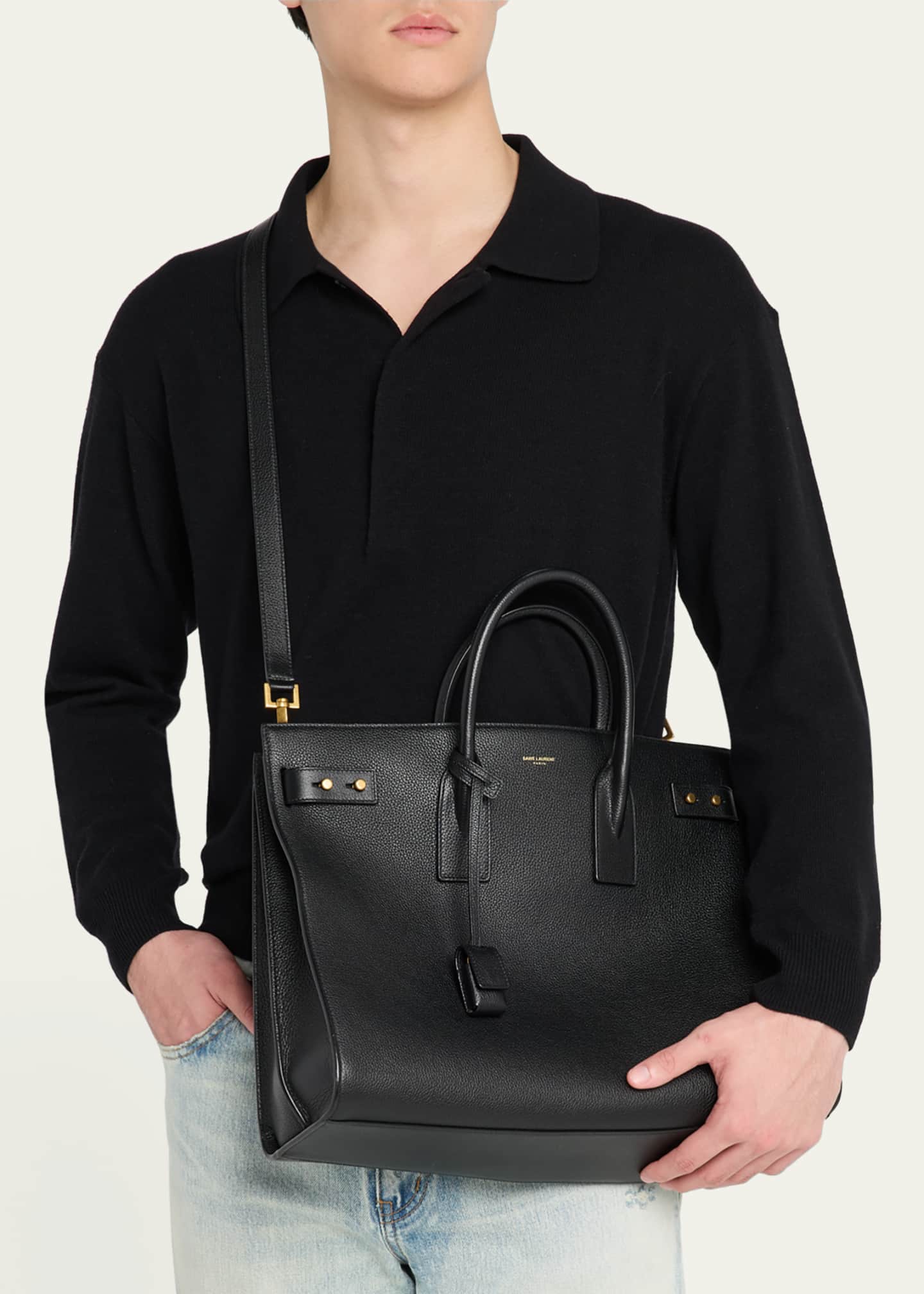 Saint Laurent Men's Sac de Jour Large Grained Leather Tote Bag Image 2 of 6