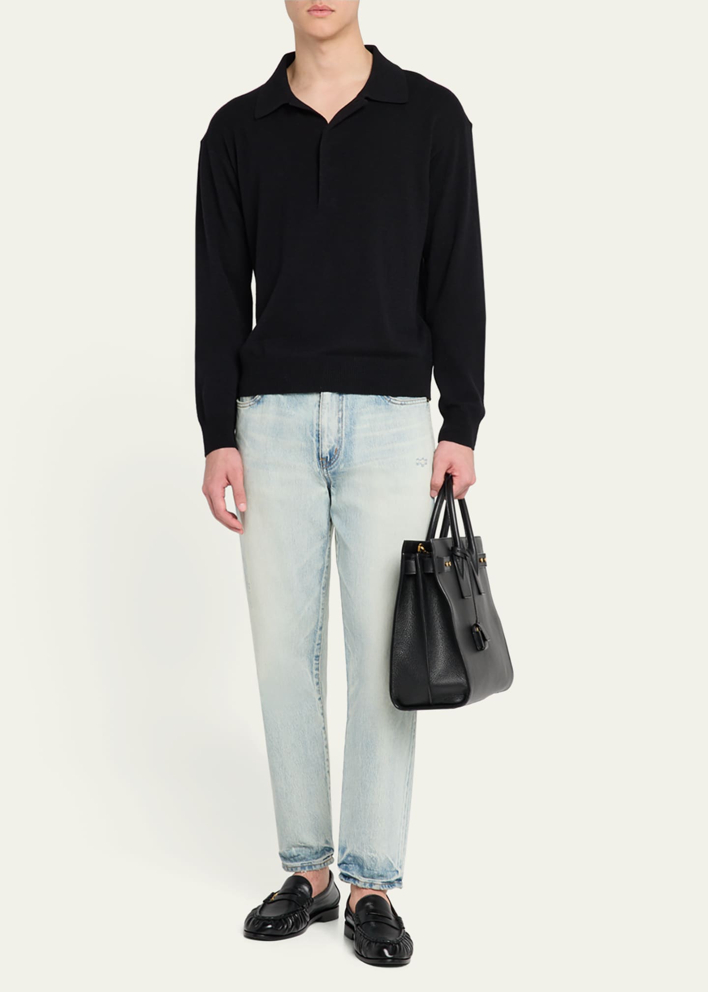 Saint Laurent Men's Sac de Jour Large Grained Leather Tote Bag Image 5 of 6