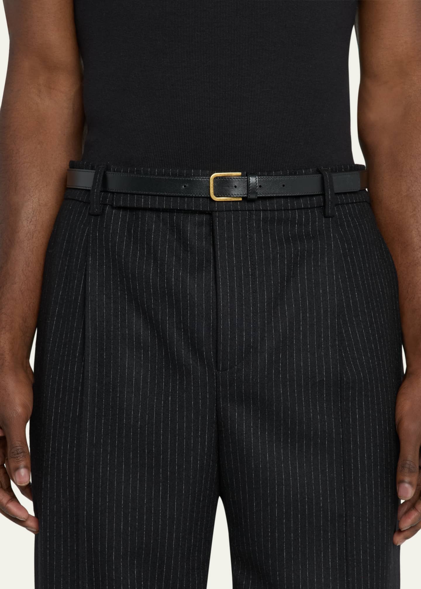 Saint Laurent Men's City Skinny Leather Belt Image 2 of 2