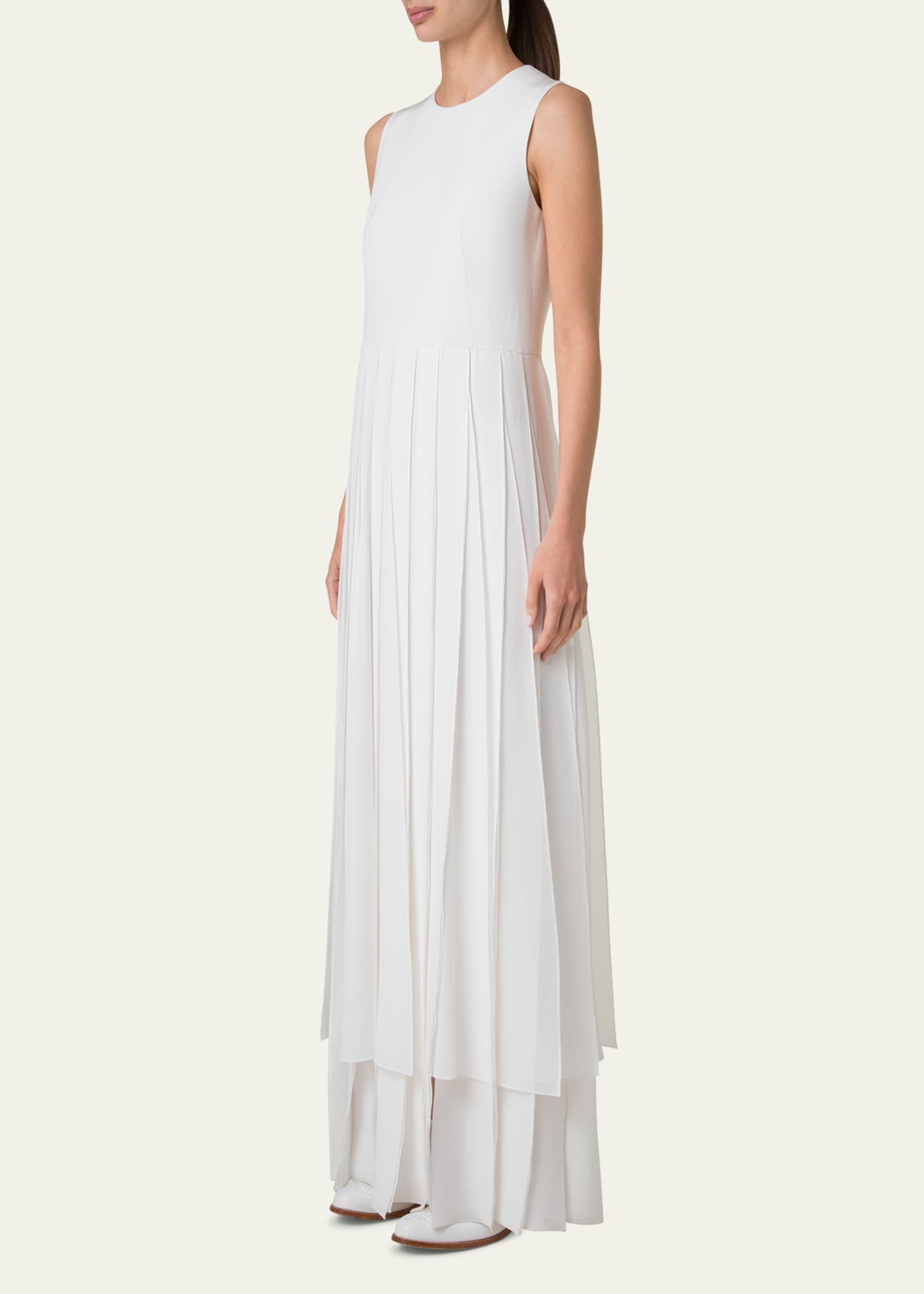 Akris Sleeveless Pleated Ribbon Silk Crepe Gown Image 4 of 5